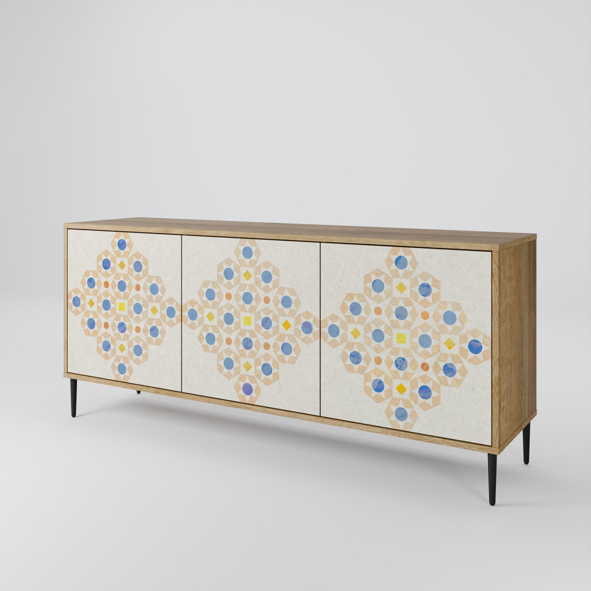 Buffet 3 portes à motifs PRISM effet chêne