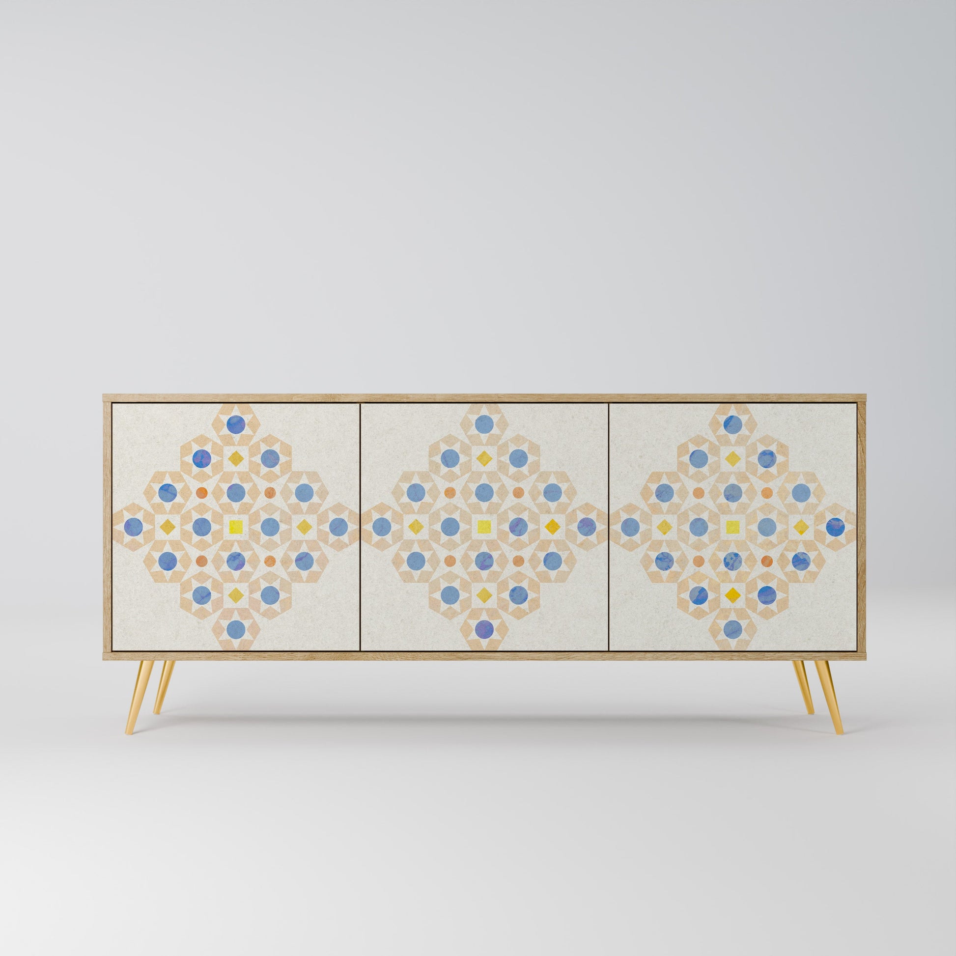 Buffet 3 portes à motifs PRISM effet chêne