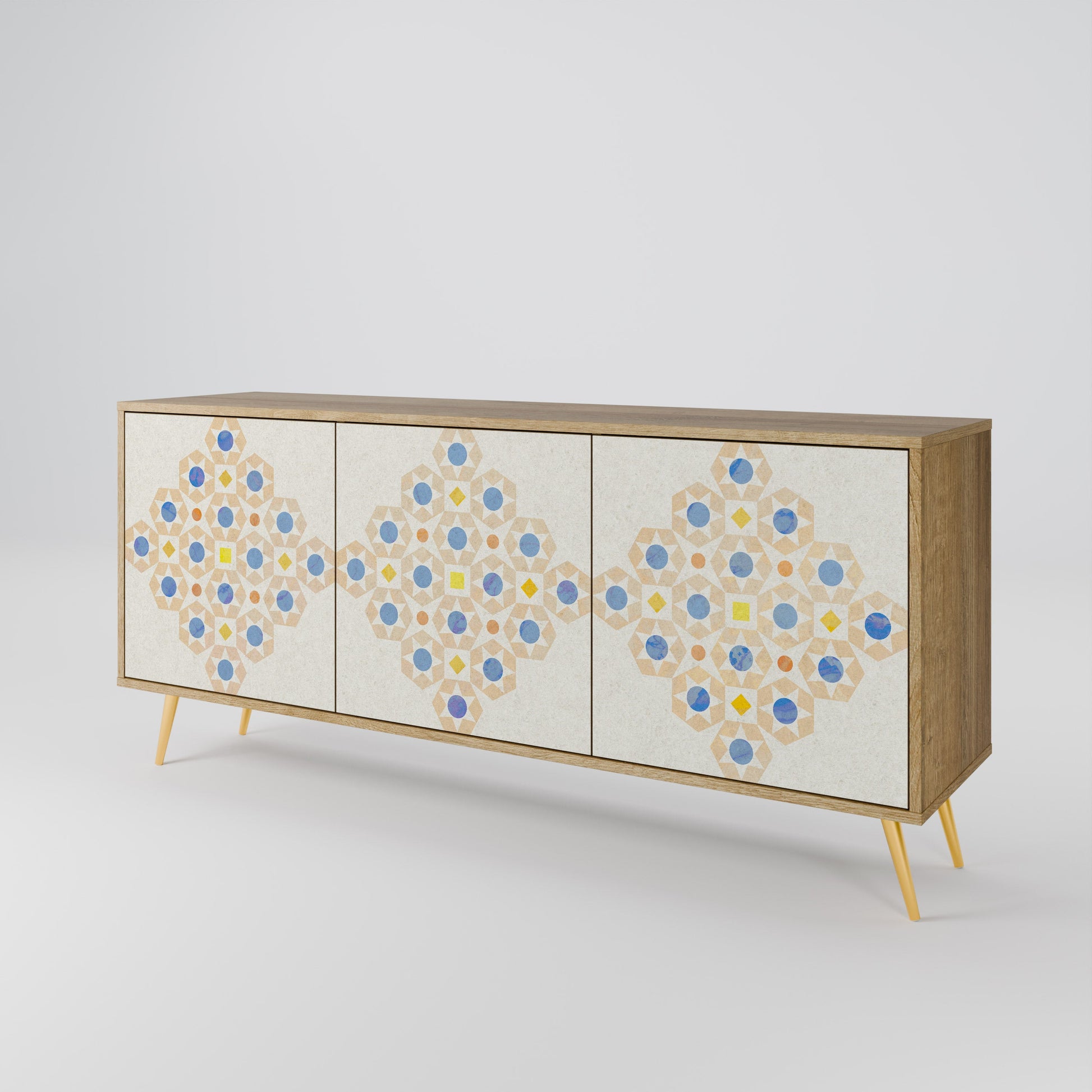 Buffet 3 portes à motifs PRISM effet chêne