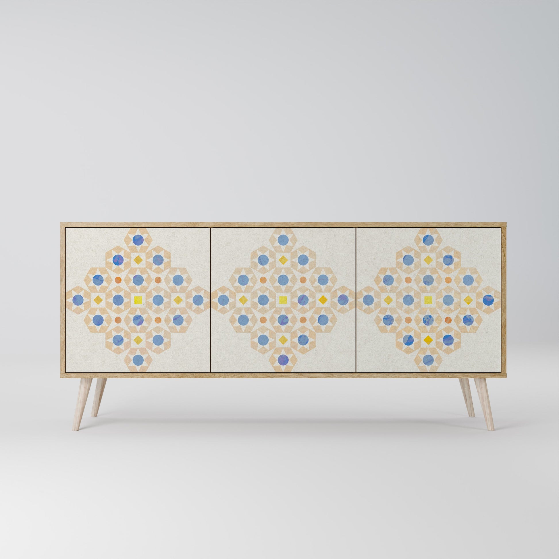 Buffet 3 portes à motifs PRISM effet chêne