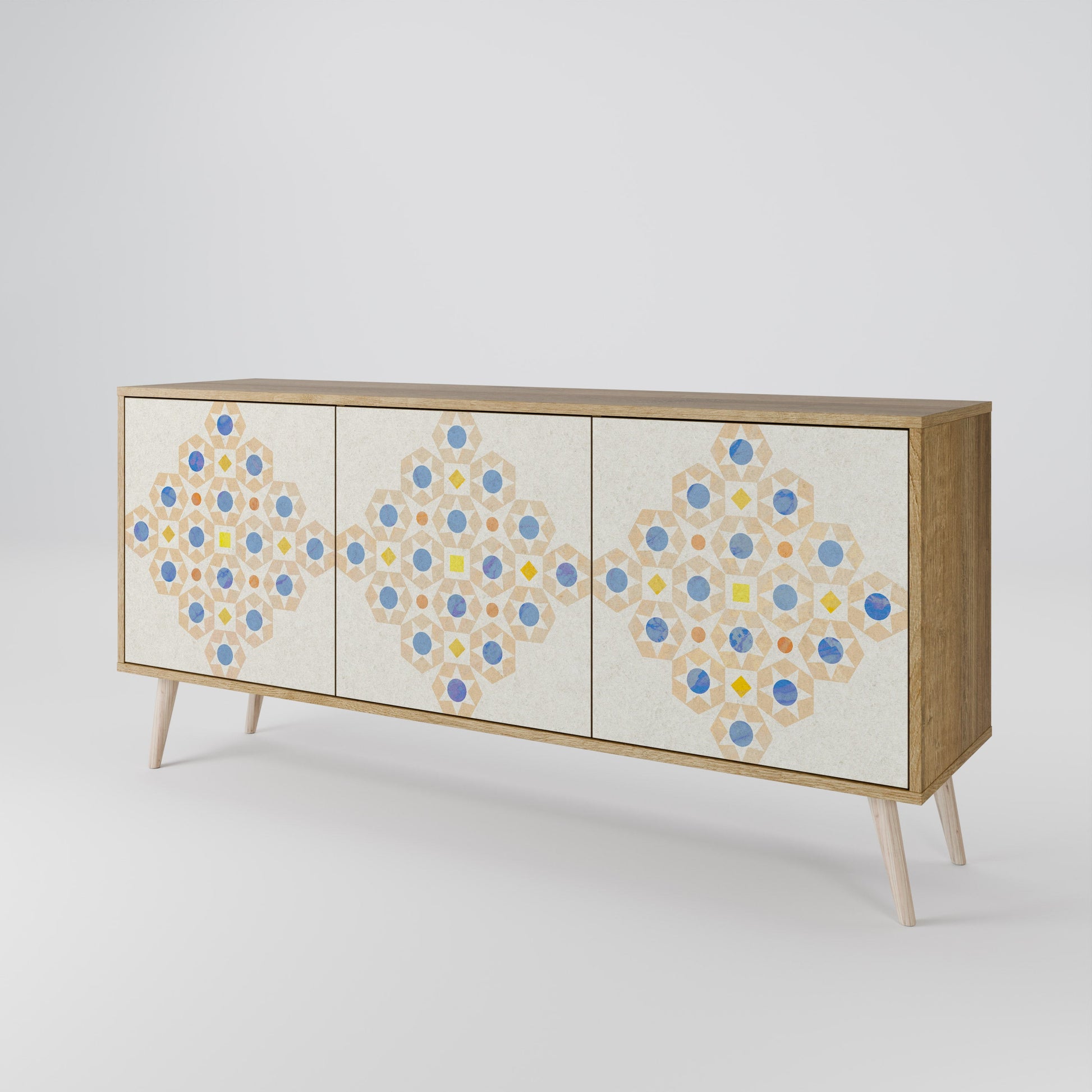 Buffet 3 portes à motifs PRISM effet chêne
