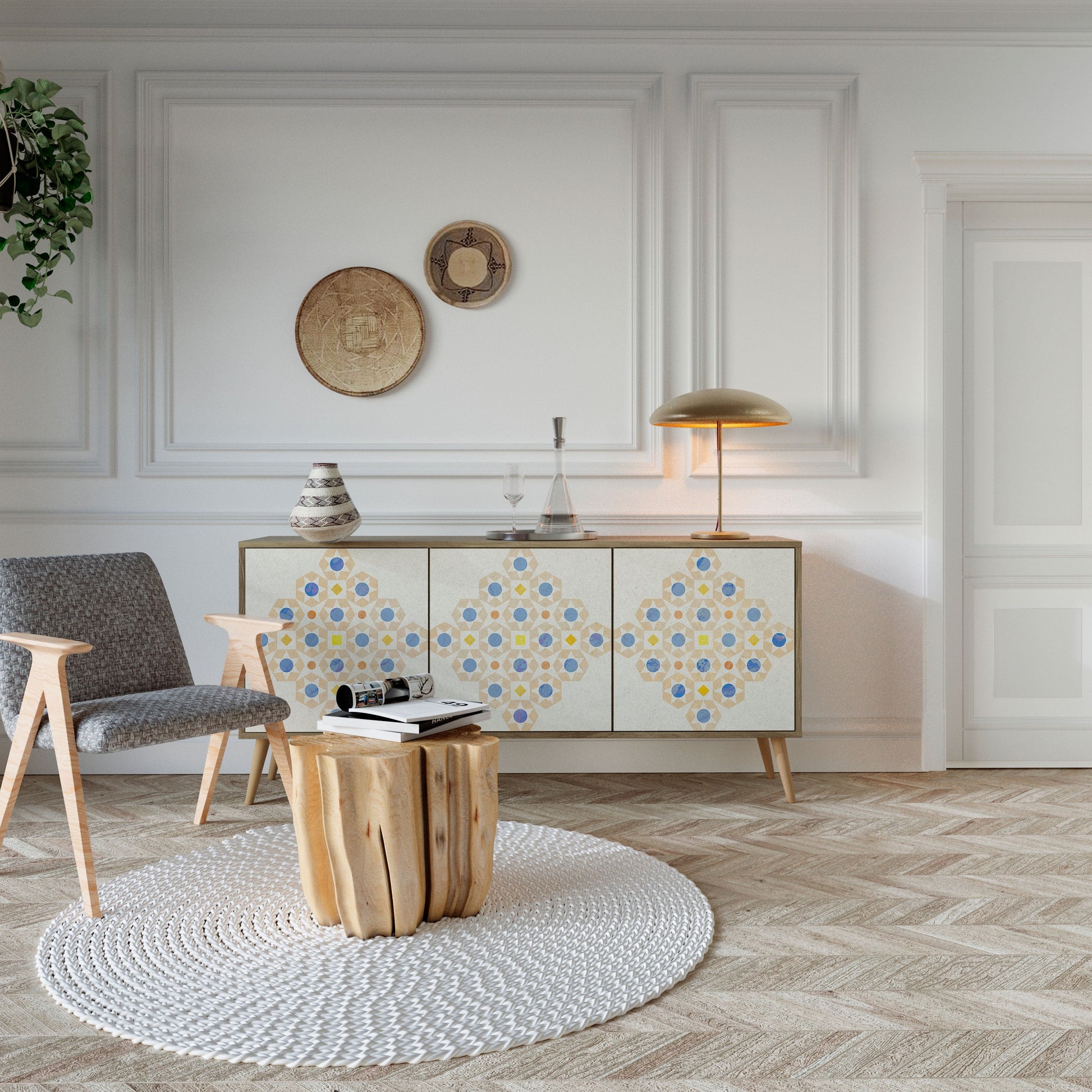 Buffet 3 portes à motifs PRISM effet chêne