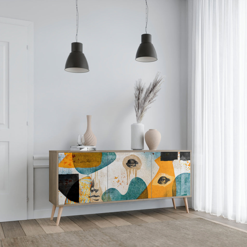 Buffet 3 portes ABSTRACT FACES effet chêne