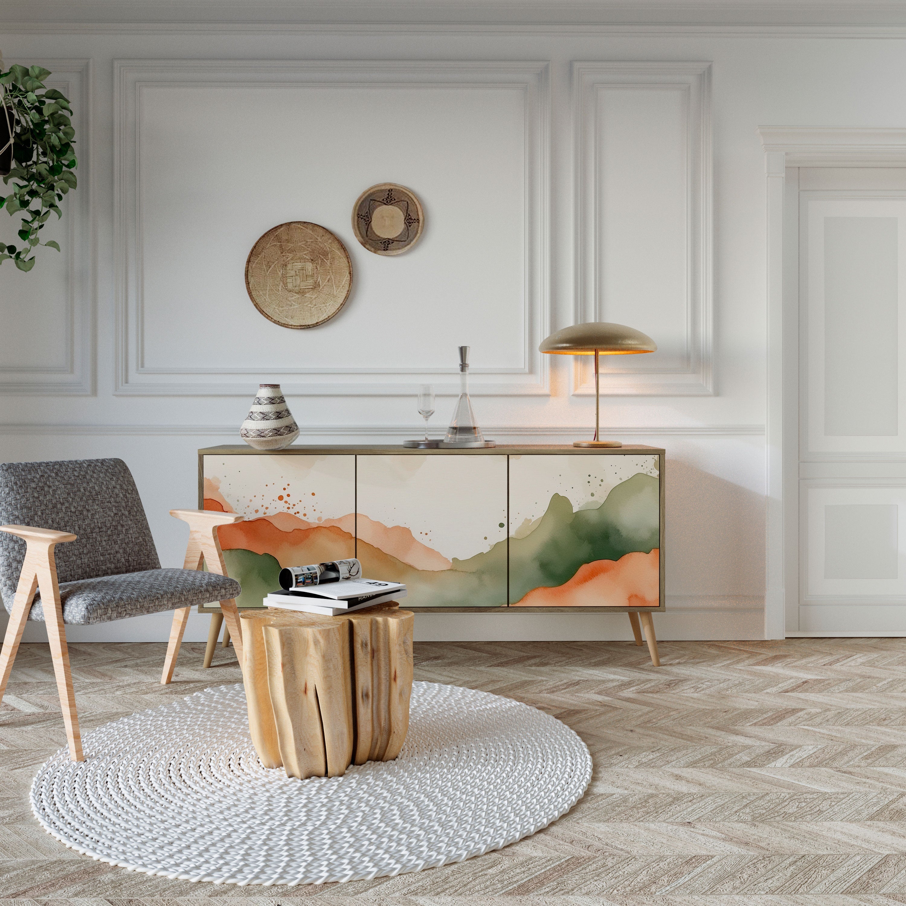 Buffet 3 portes WATERCOLOUR PEAKS effet chêne