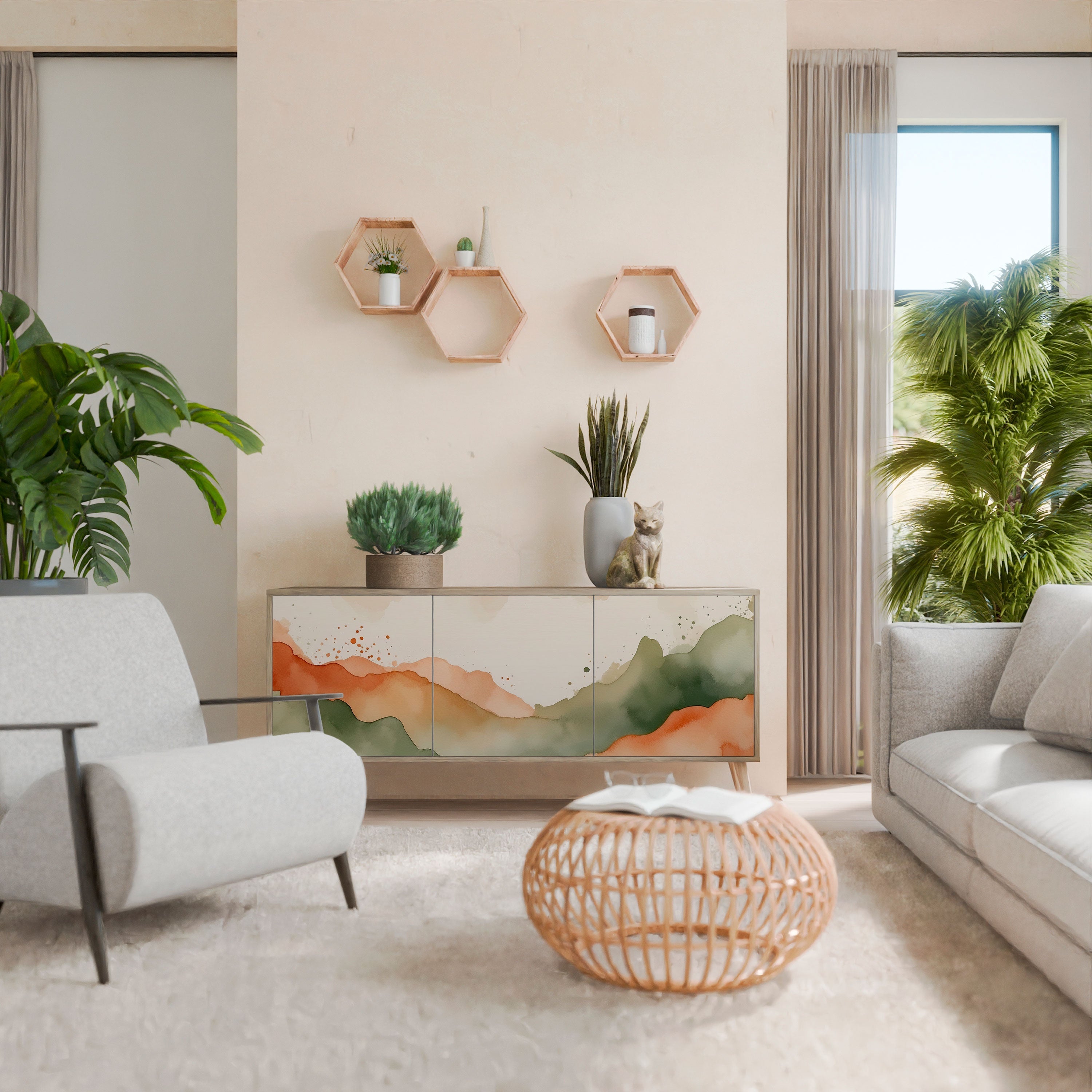 Buffet 3 portes WATERCOLOUR PEAKS effet chêne