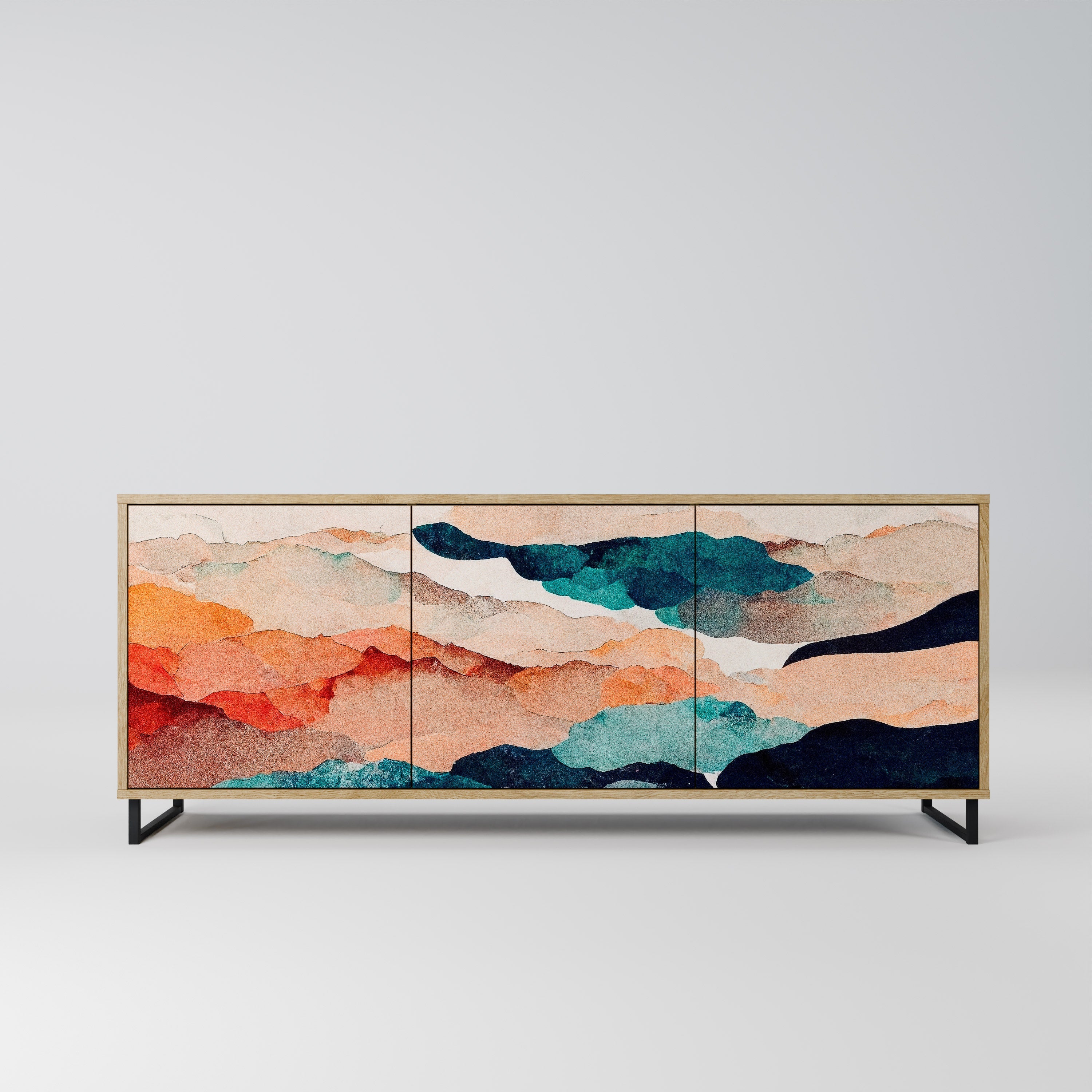 Buffet 3 portes effet chêne ABSTRAIT PAYSAGE