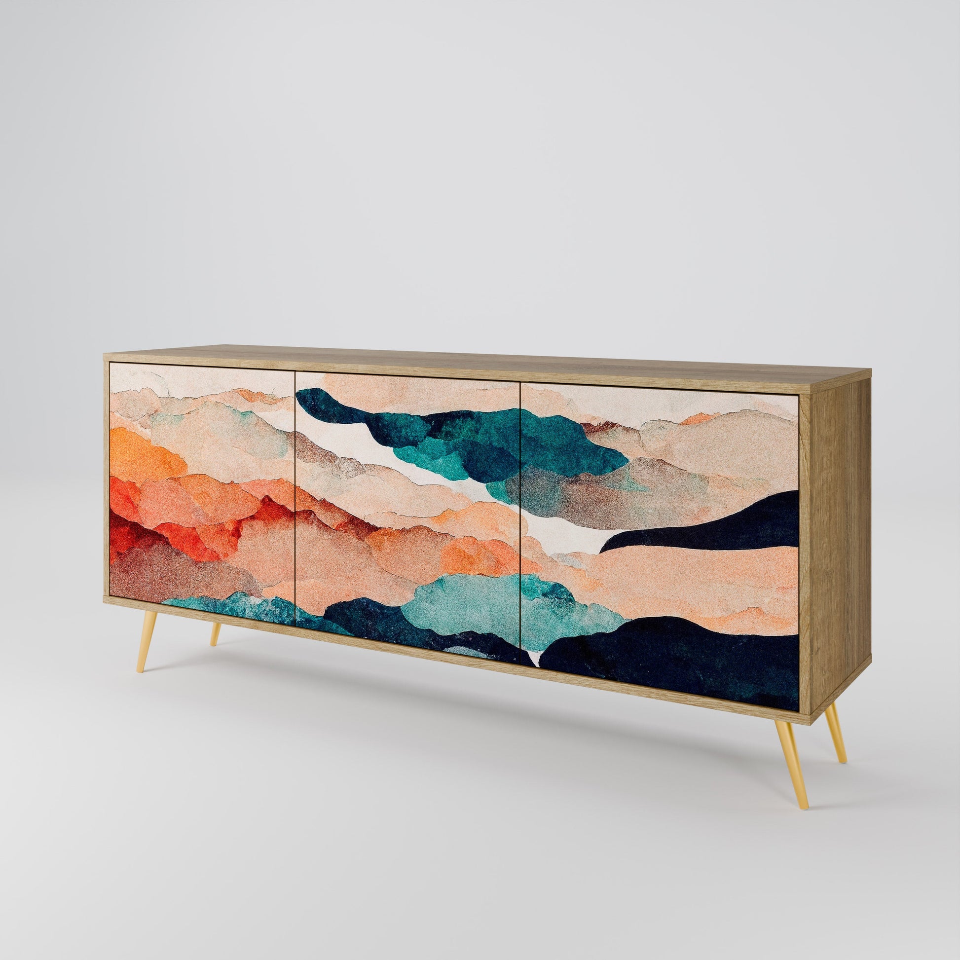 Buffet 3 portes effet chêne ABSTRAIT PAYSAGE