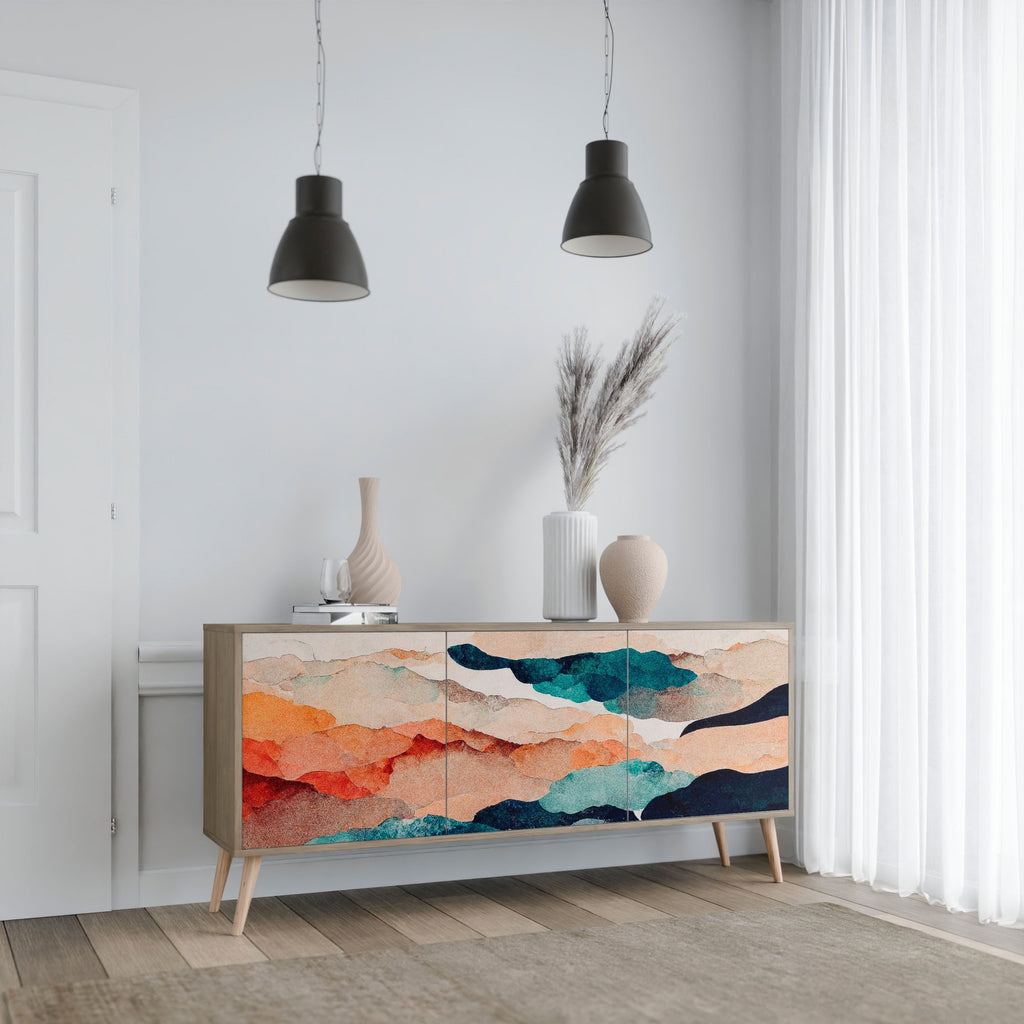 Buffet 3 portes effet chêne ABSTRAIT PAYSAGE