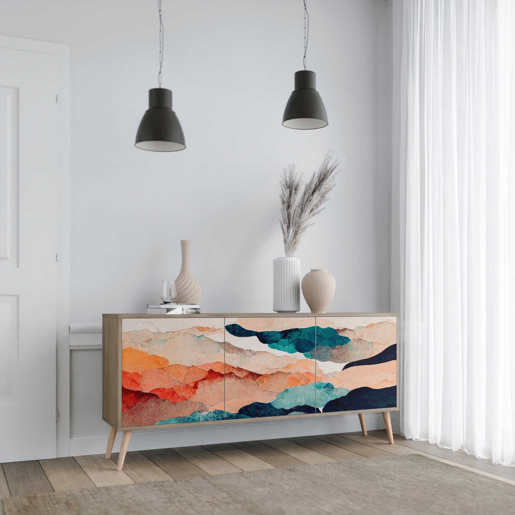 Buffet 3 portes effet chêne ABSTRAIT PAYSAGE