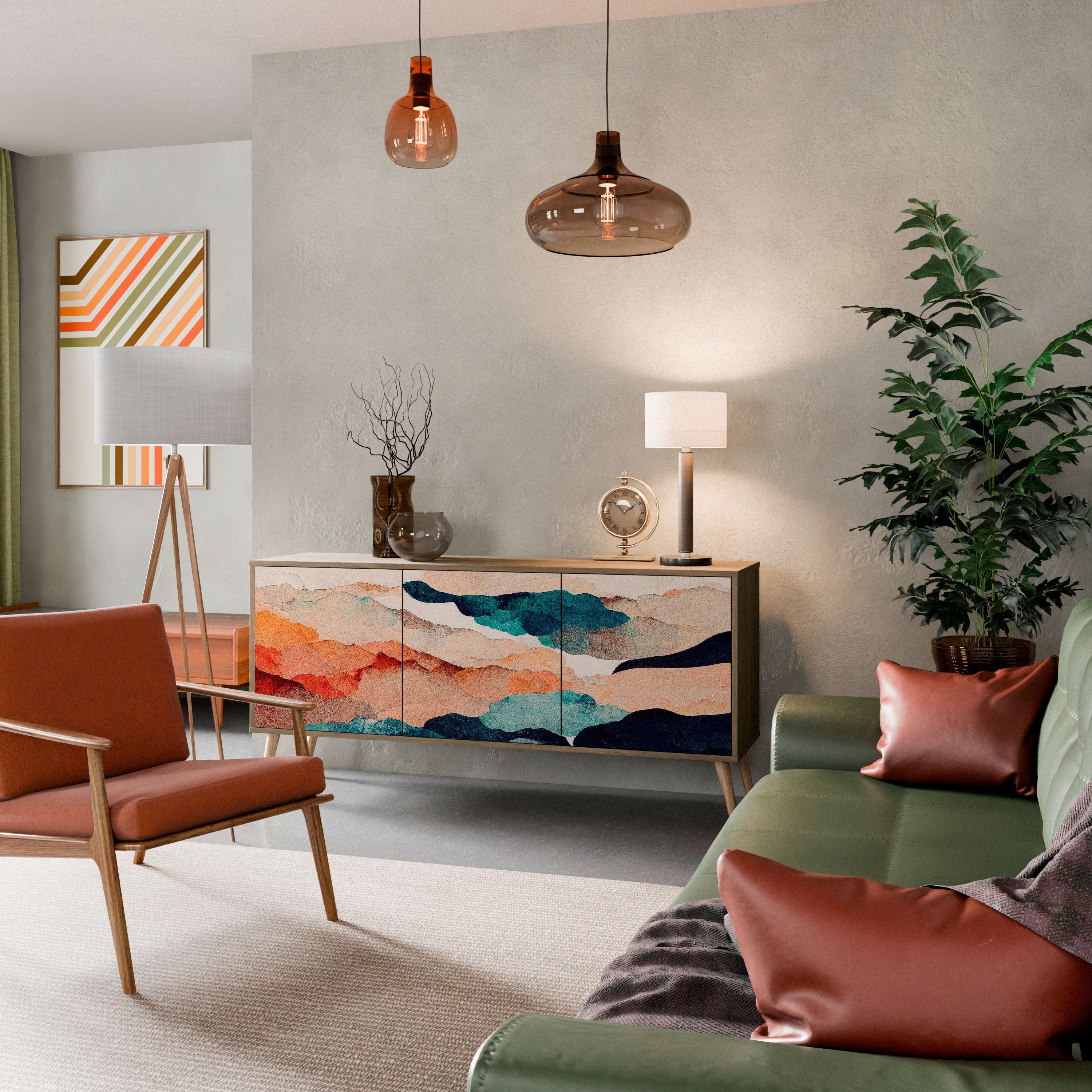 Buffet 3 portes effet chêne ABSTRAIT PAYSAGE