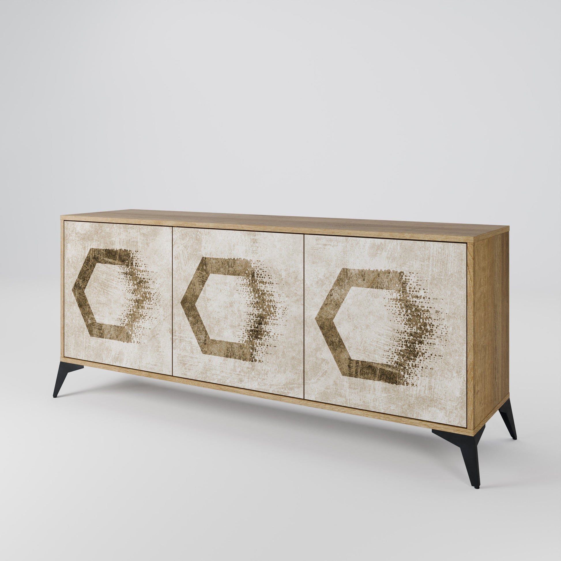 Buffet 3 portes HEXAGONAL SHAPES effet chêne