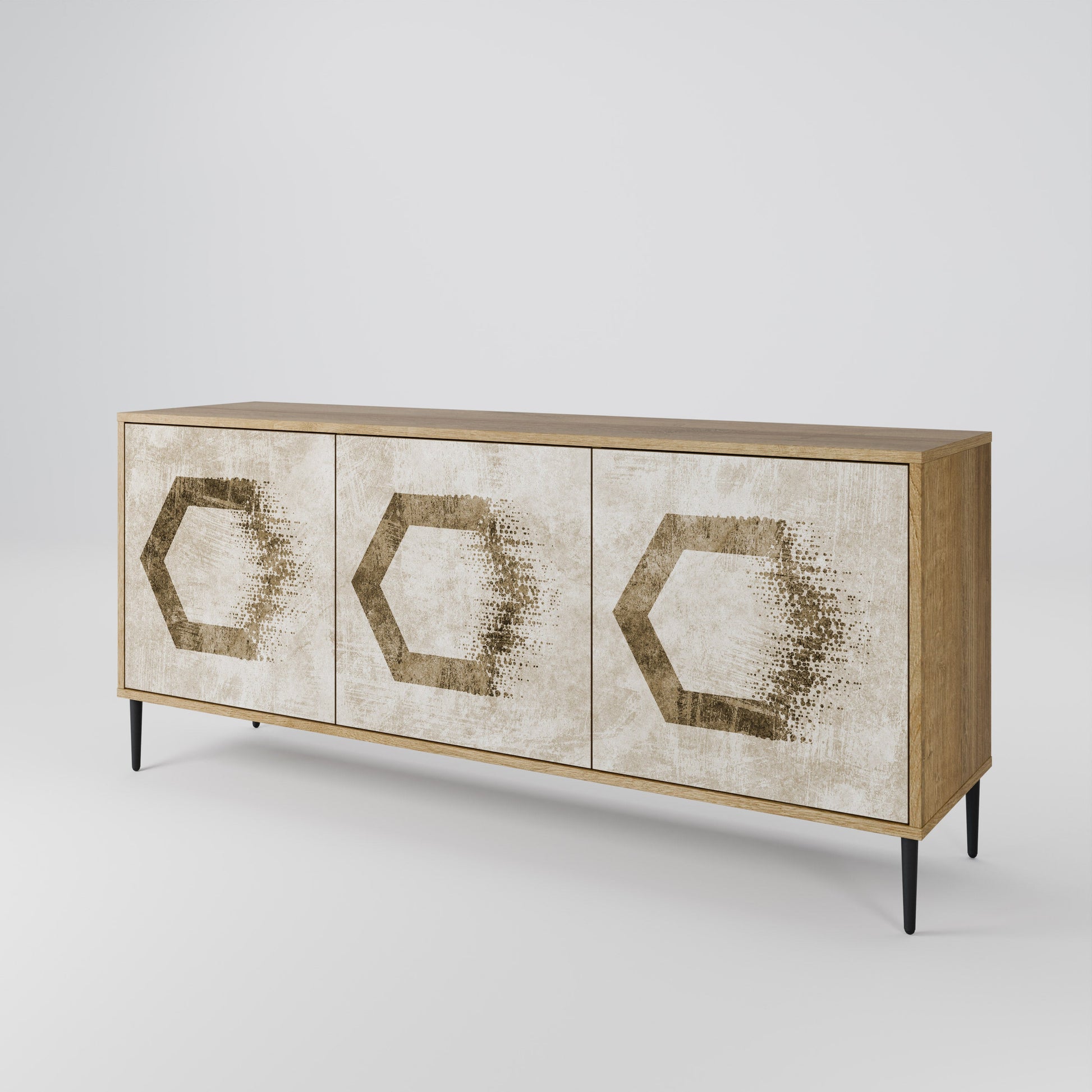 Buffet 3 portes HEXAGONAL SHAPES effet chêne