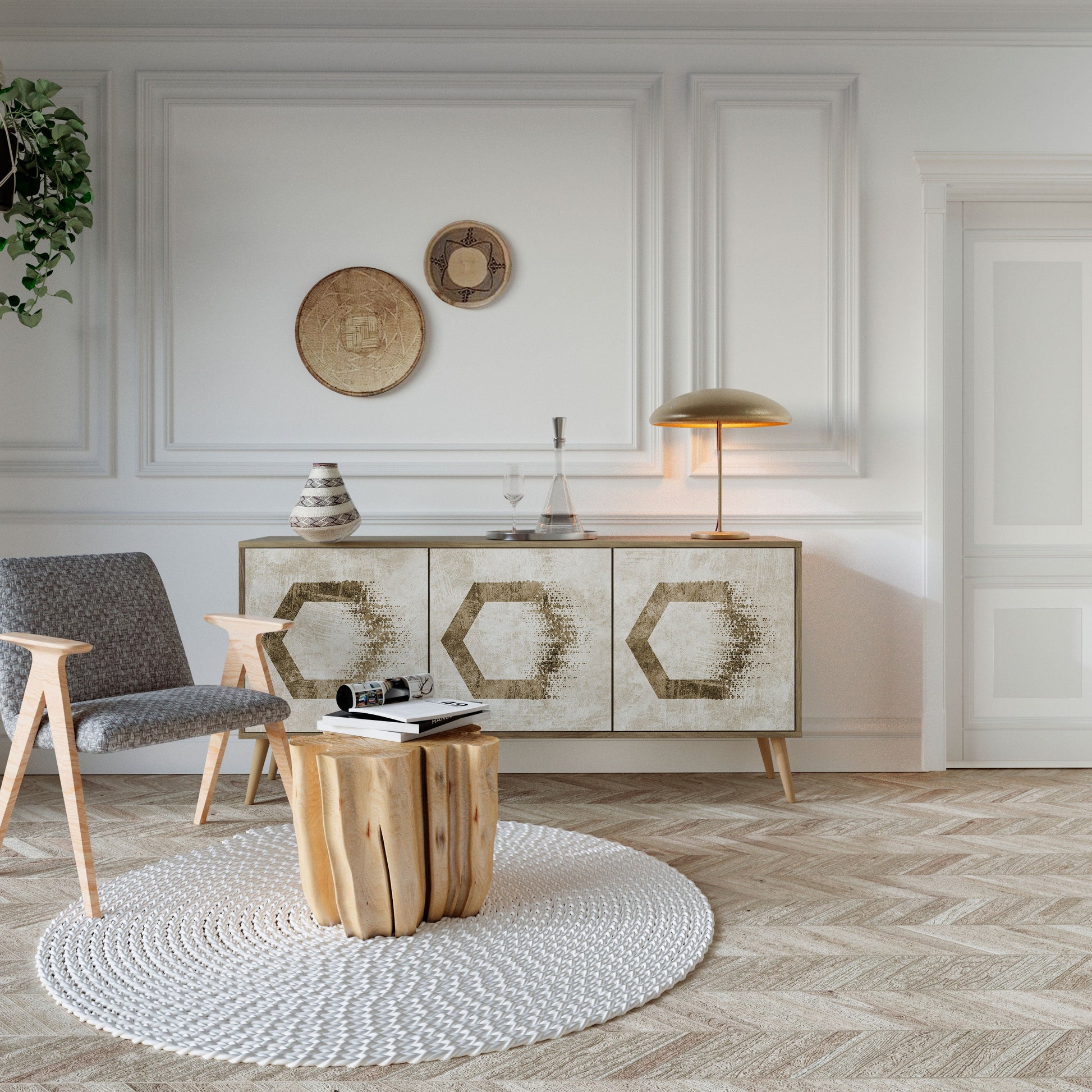 Buffet 3 portes HEXAGONAL SHAPES effet chêne