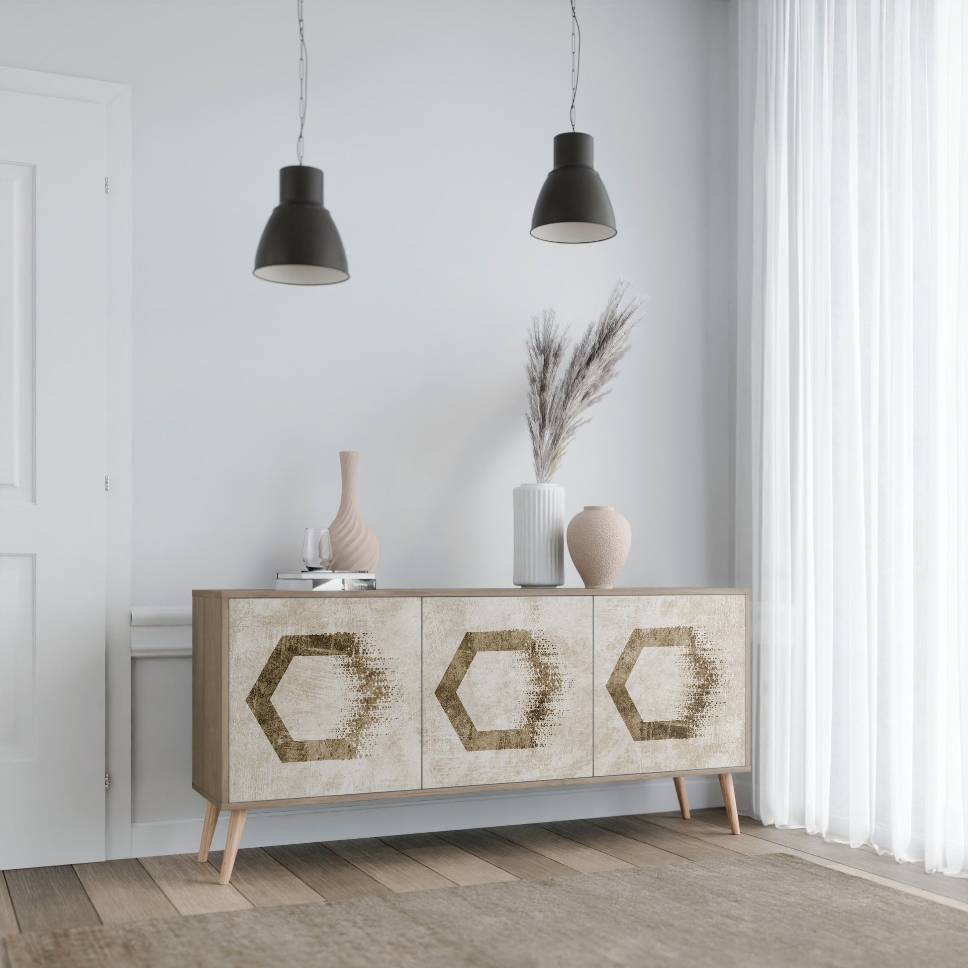 Buffet 3 portes HEXAGONAL SHAPES effet chêne