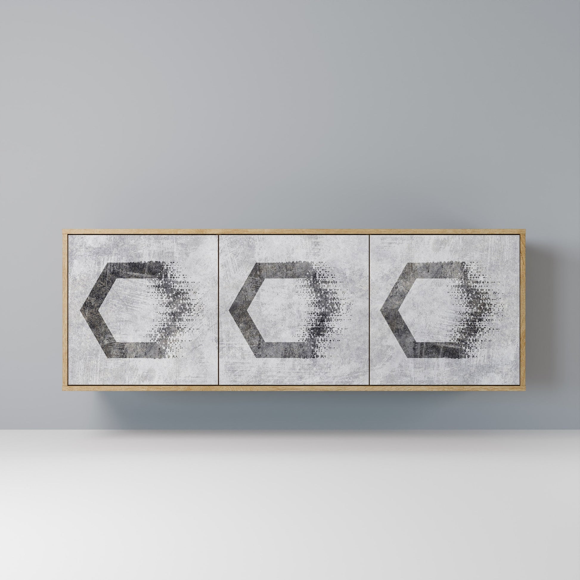 Buffet 3 portes à motifs hexagonaux effet chêne