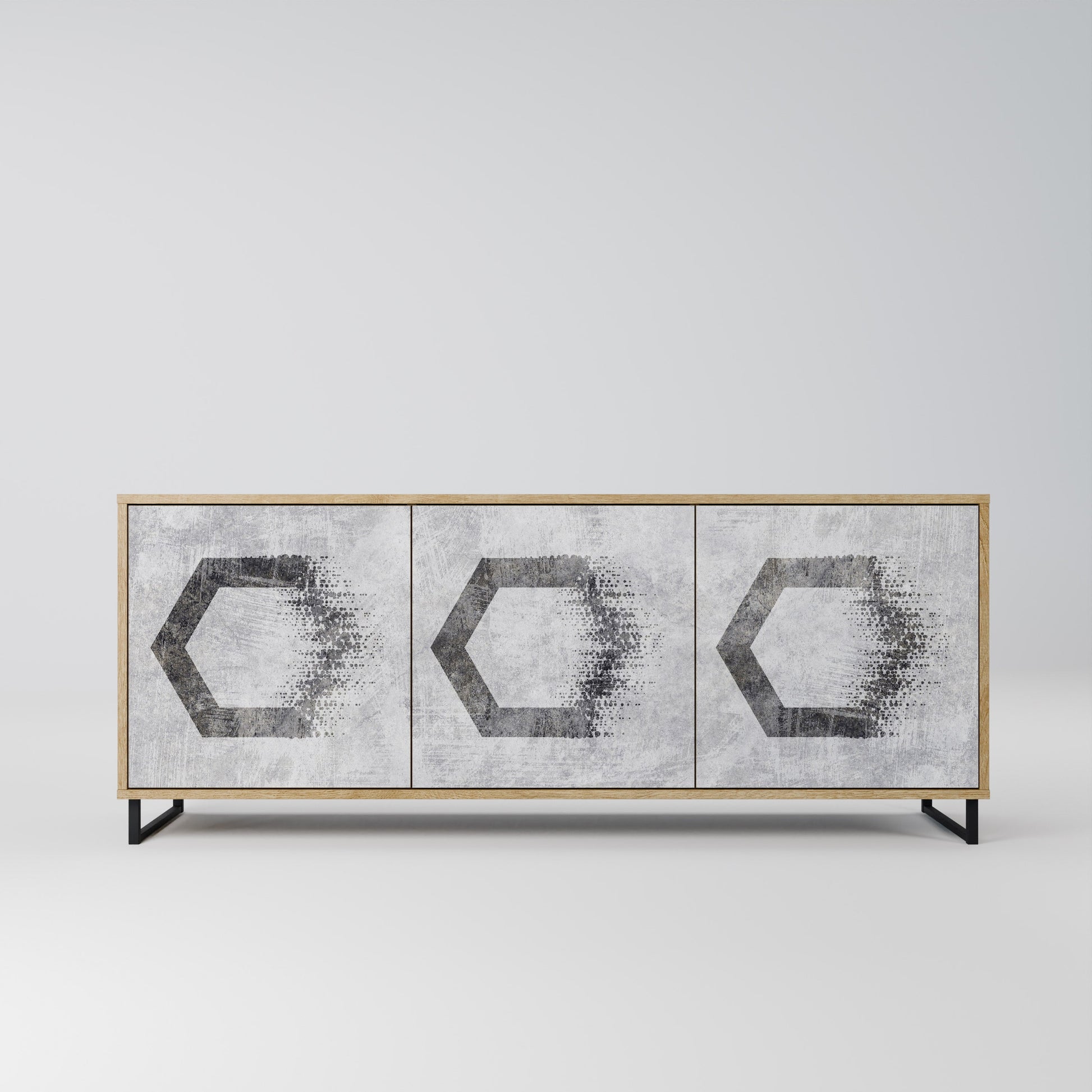 Buffet 3 portes à motifs hexagonaux effet chêne