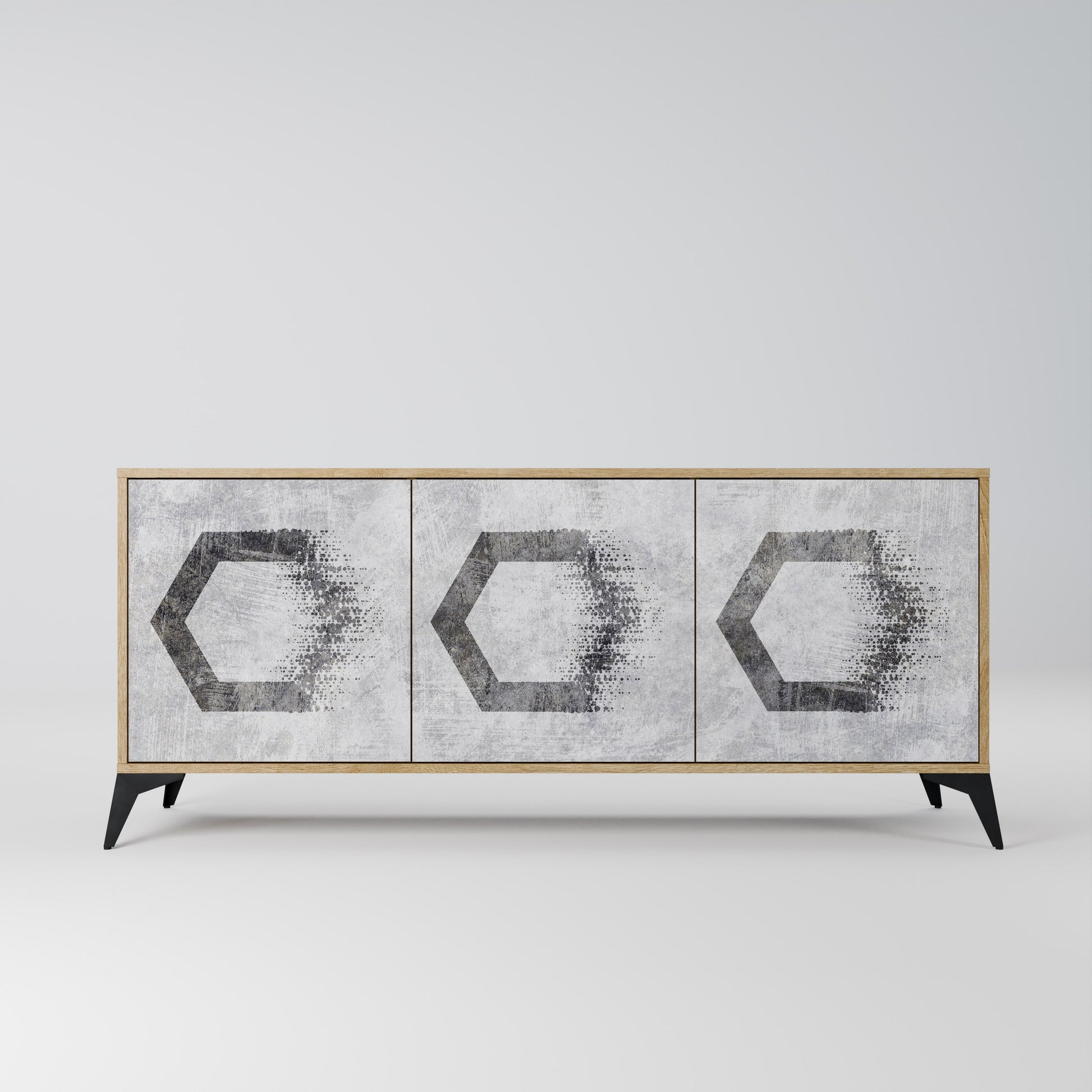 Buffet 3 portes à motifs hexagonaux effet chêne