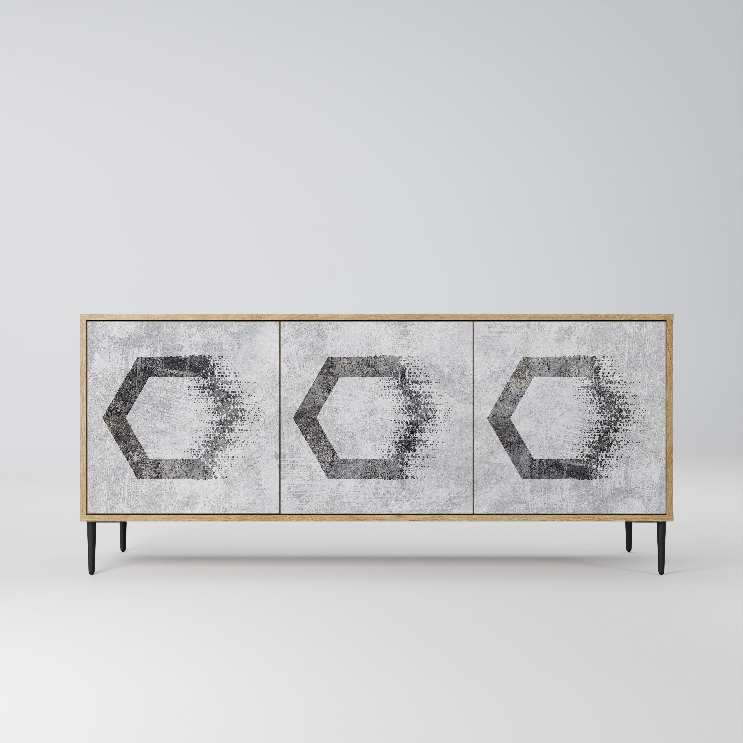 Buffet 3 portes à motifs hexagonaux effet chêne