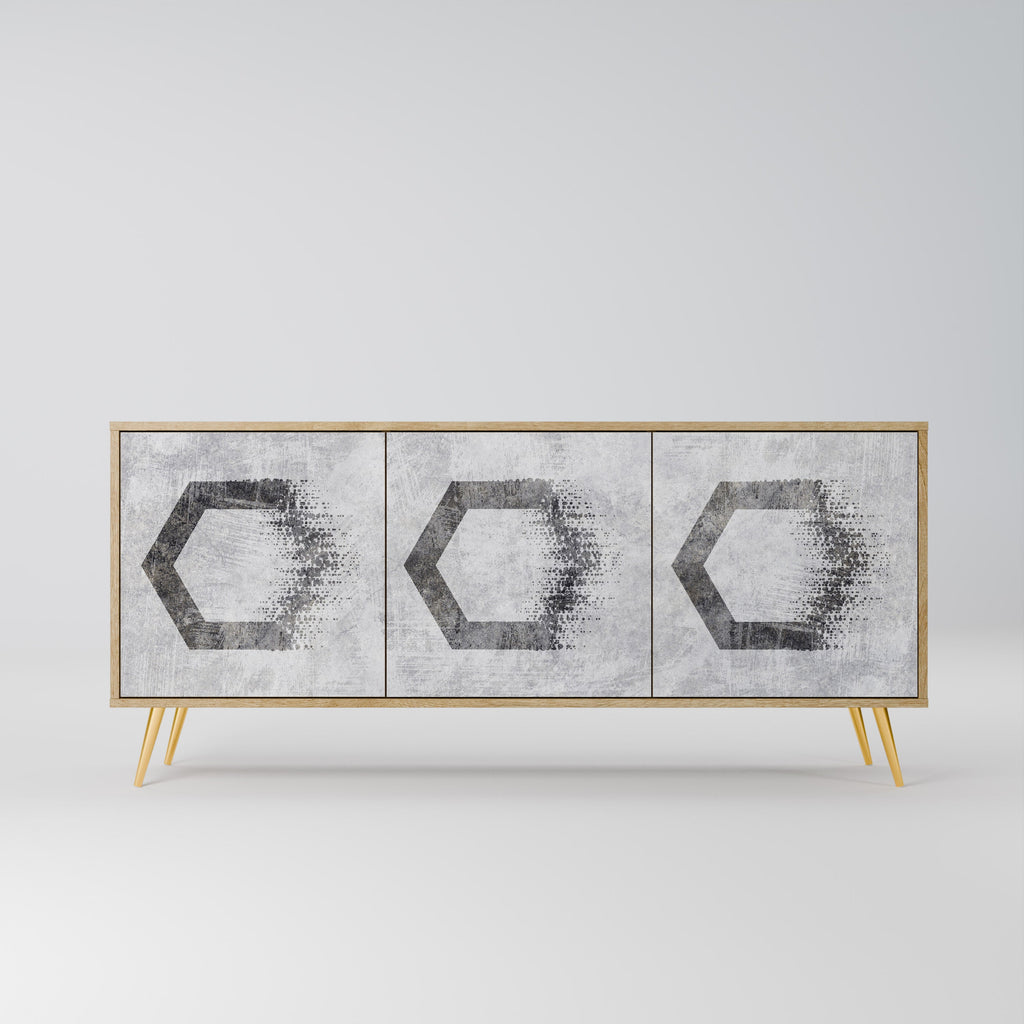Buffet 3 portes à motifs hexagonaux effet chêne
