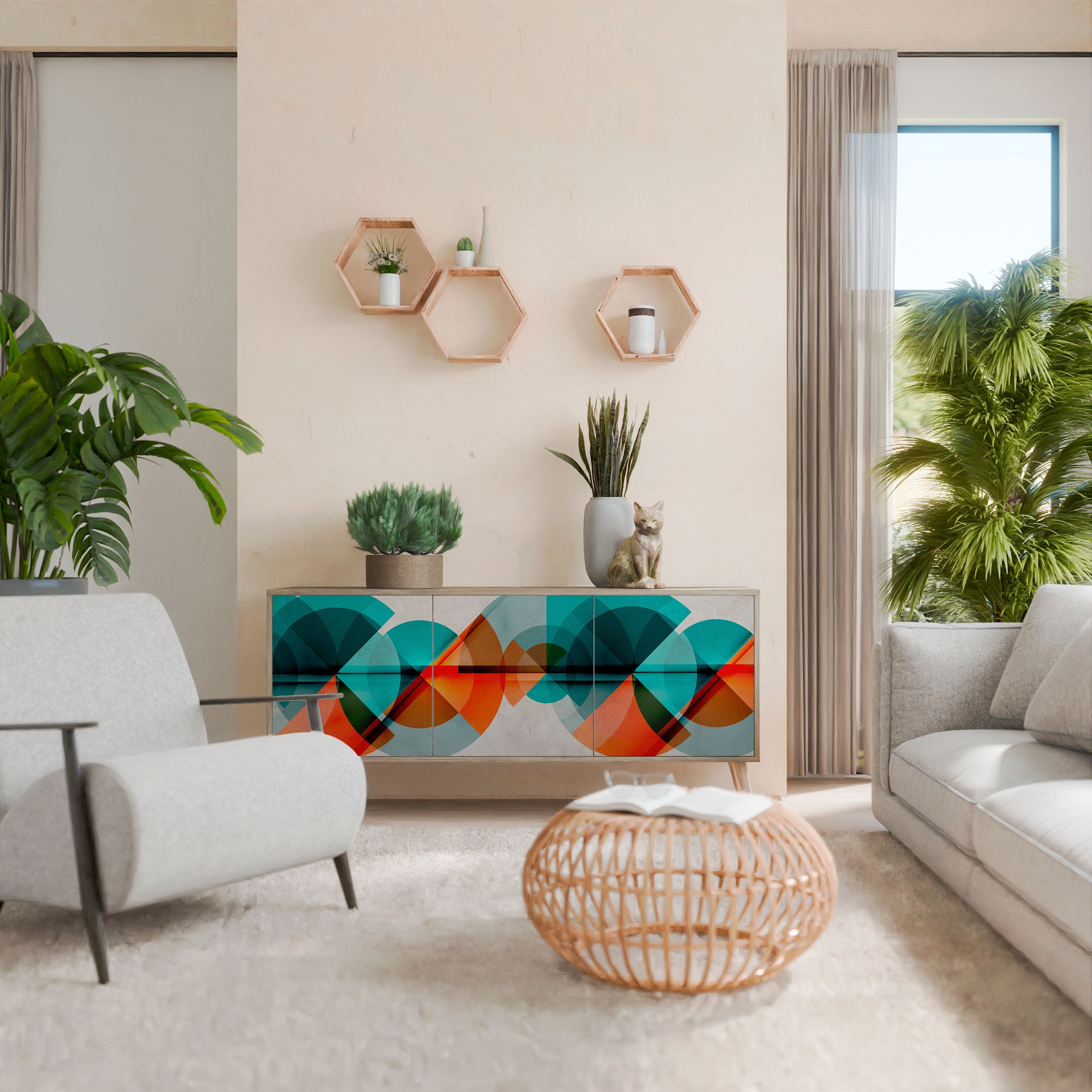 Buffet 3 portes CIRCULAR RHAPSODY effet chêne