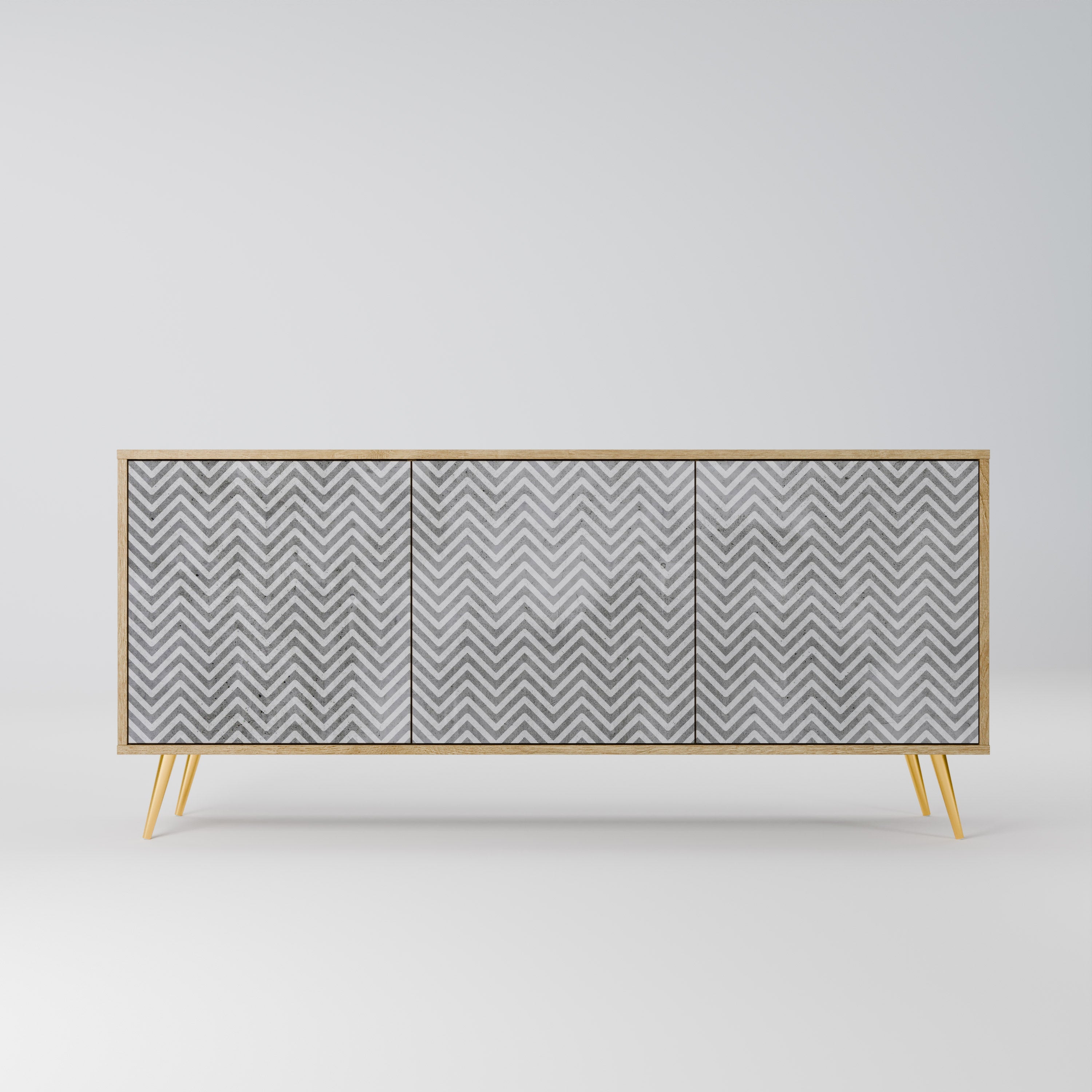 Buffet 3 portes en béton ZIG ZAG effet chêne