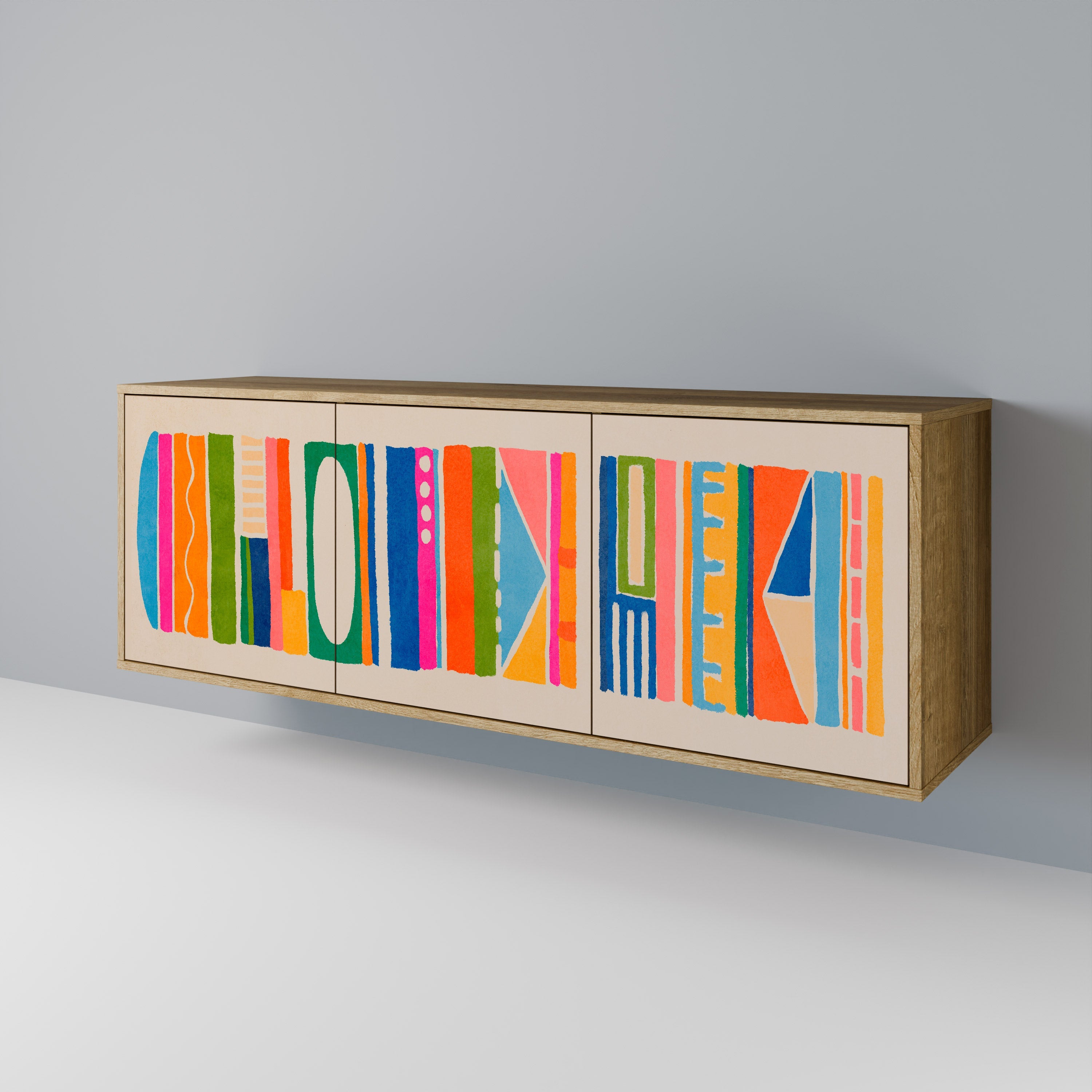 Buffet 3 portes GEOMETRIC SHINE effet chêne