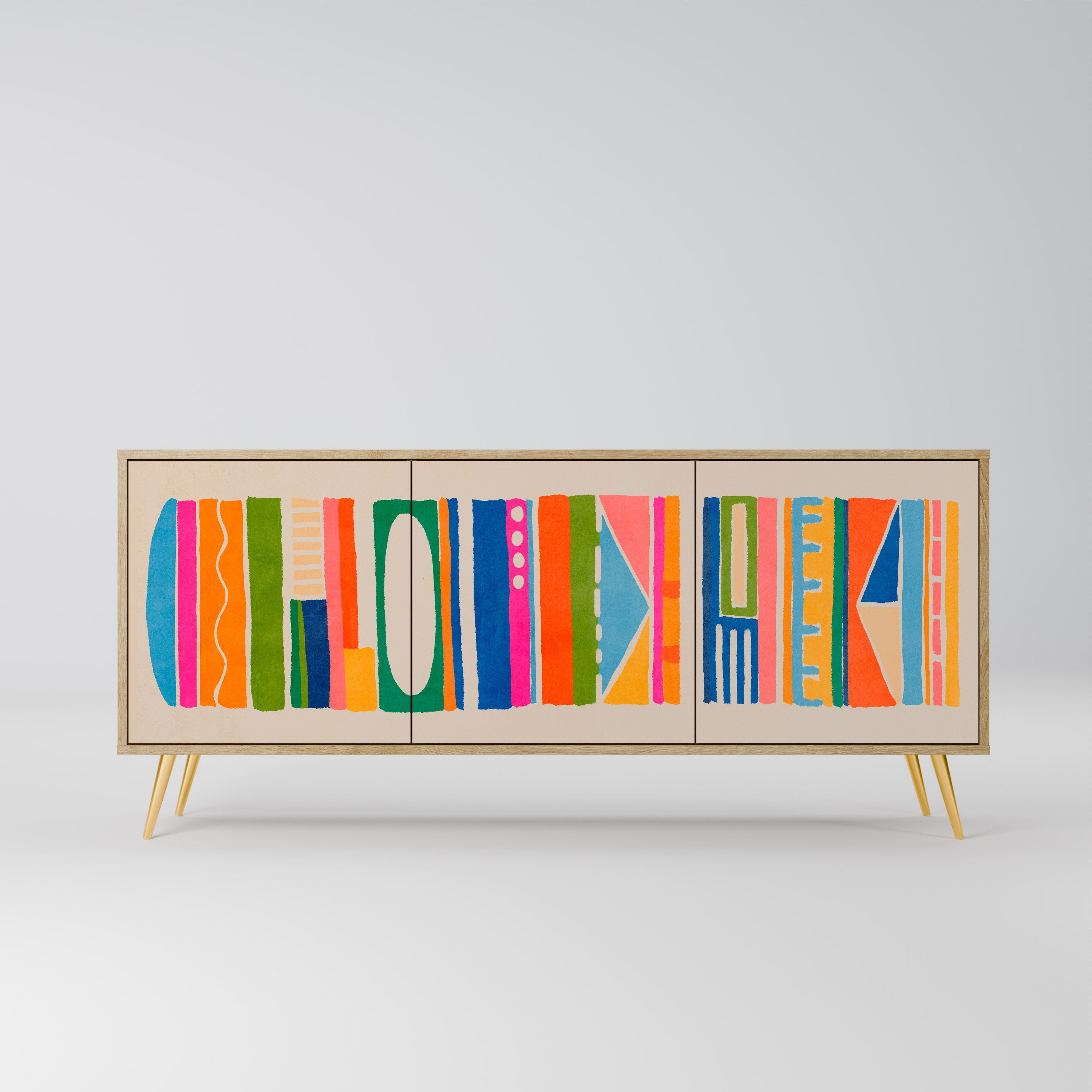 Buffet 3 portes GEOMETRIC SHINE effet chêne