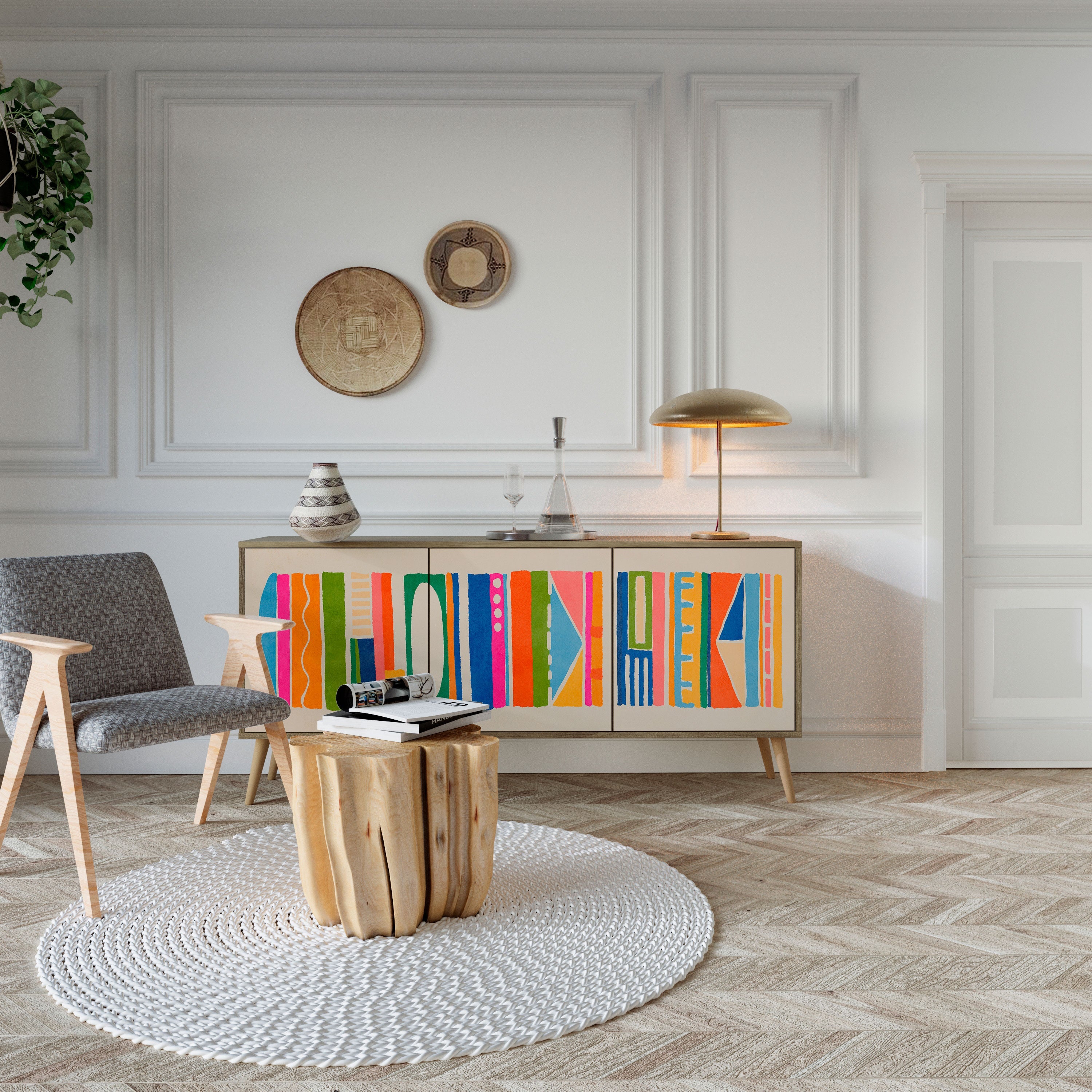 Buffet 3 portes GEOMETRIC SHINE effet chêne