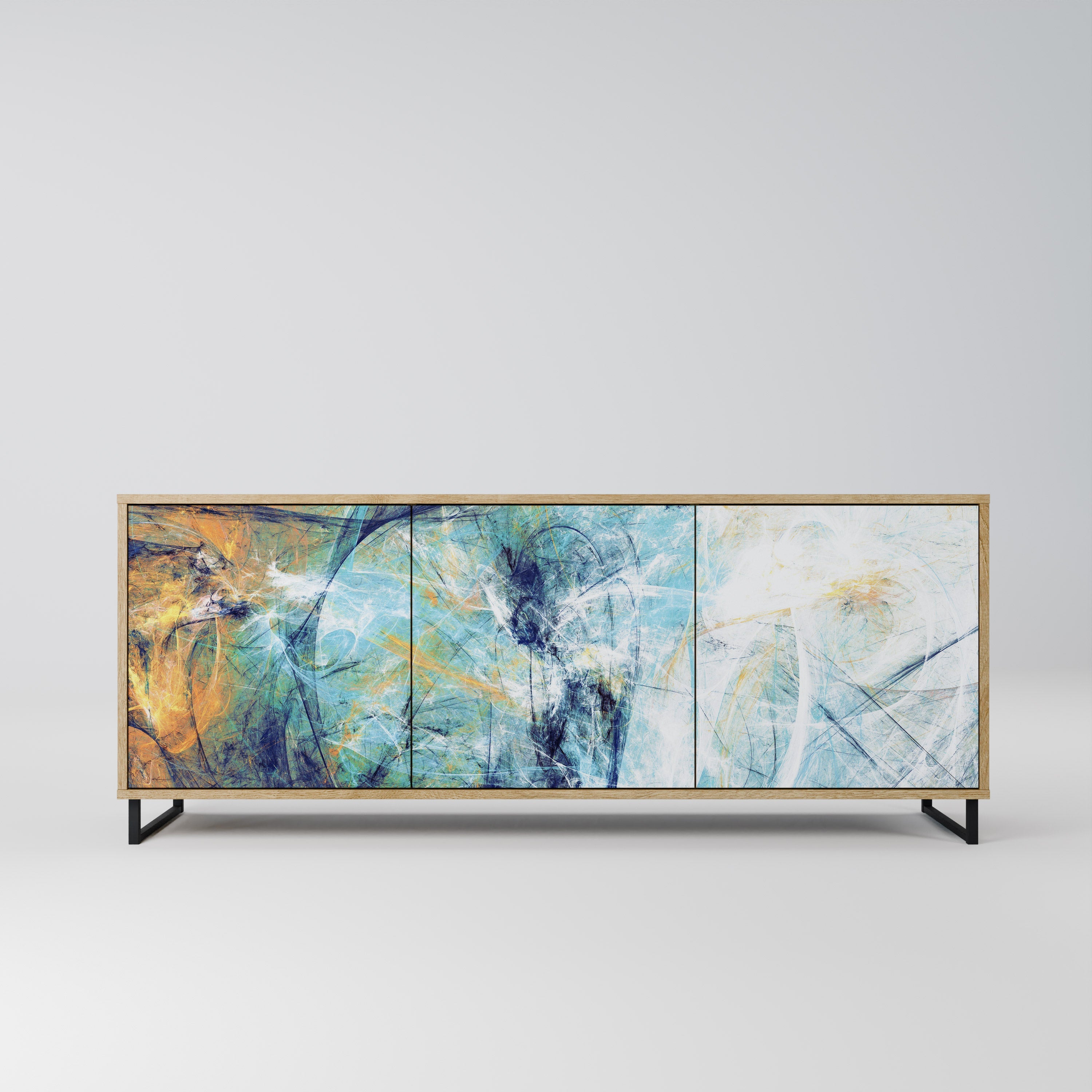 RÉFLEXIONS ABSTRAITES Buffet 3 portes effet chêne