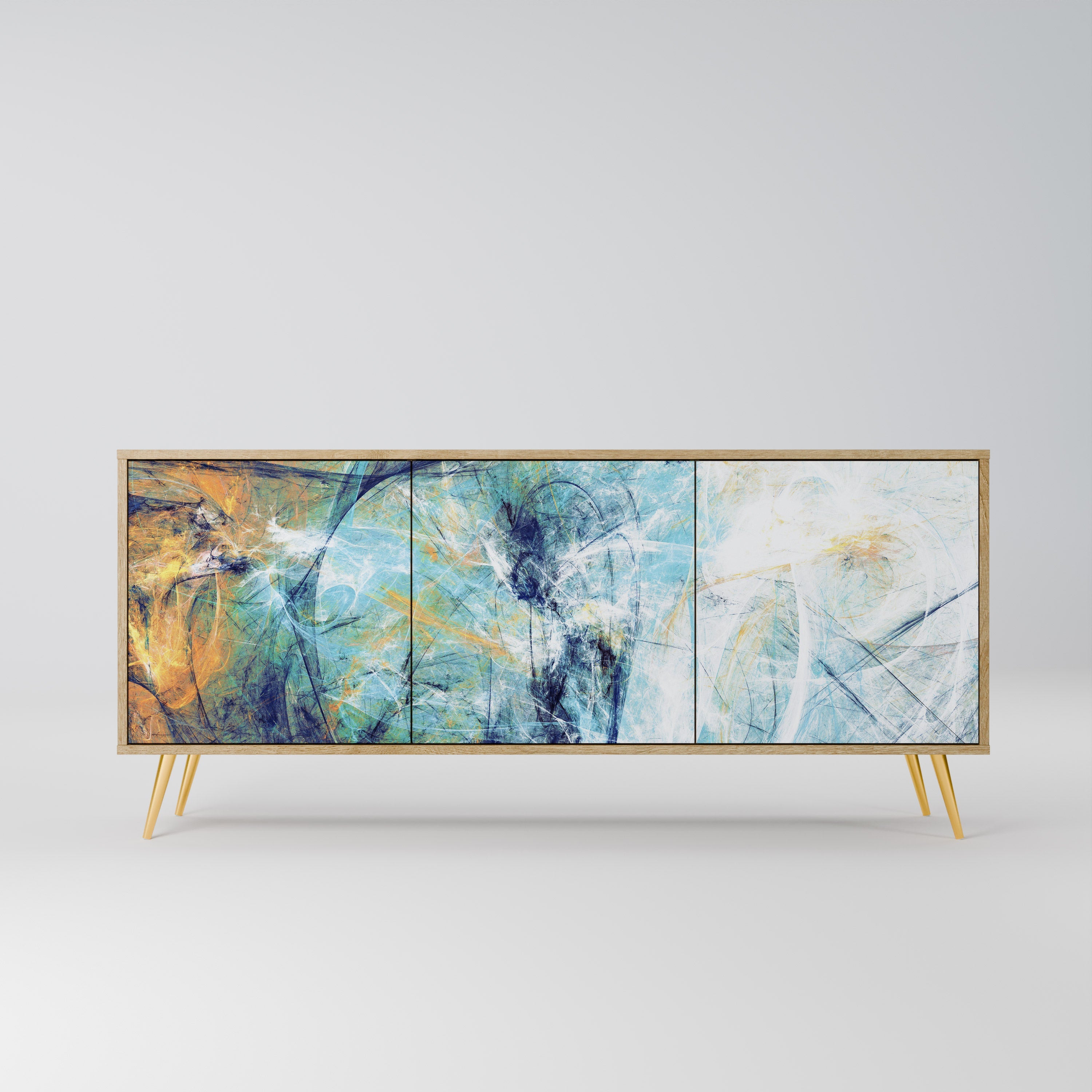 RÉFLEXIONS ABSTRAITES Buffet 3 portes effet chêne