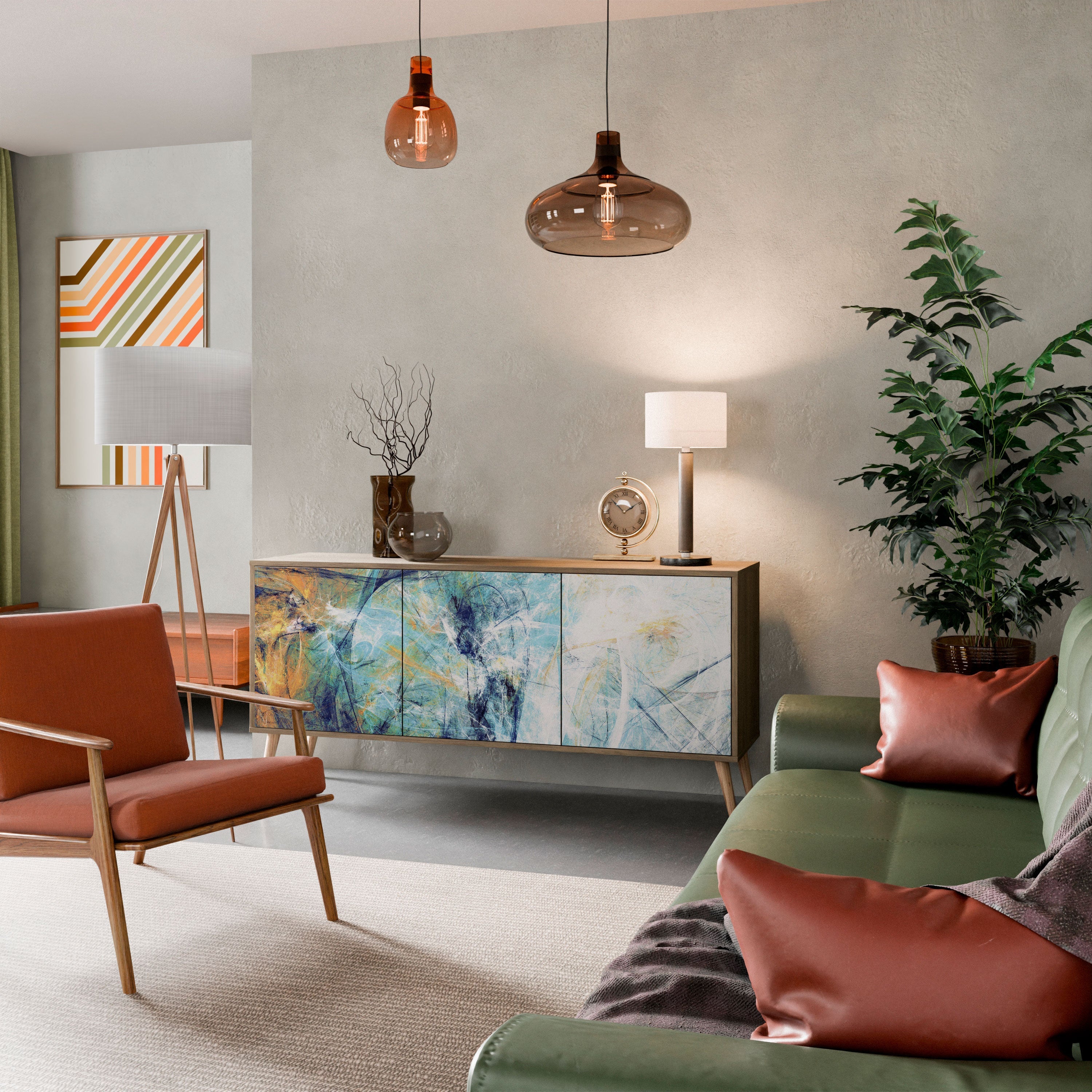 RÉFLEXIONS ABSTRAITES Buffet 3 portes effet chêne