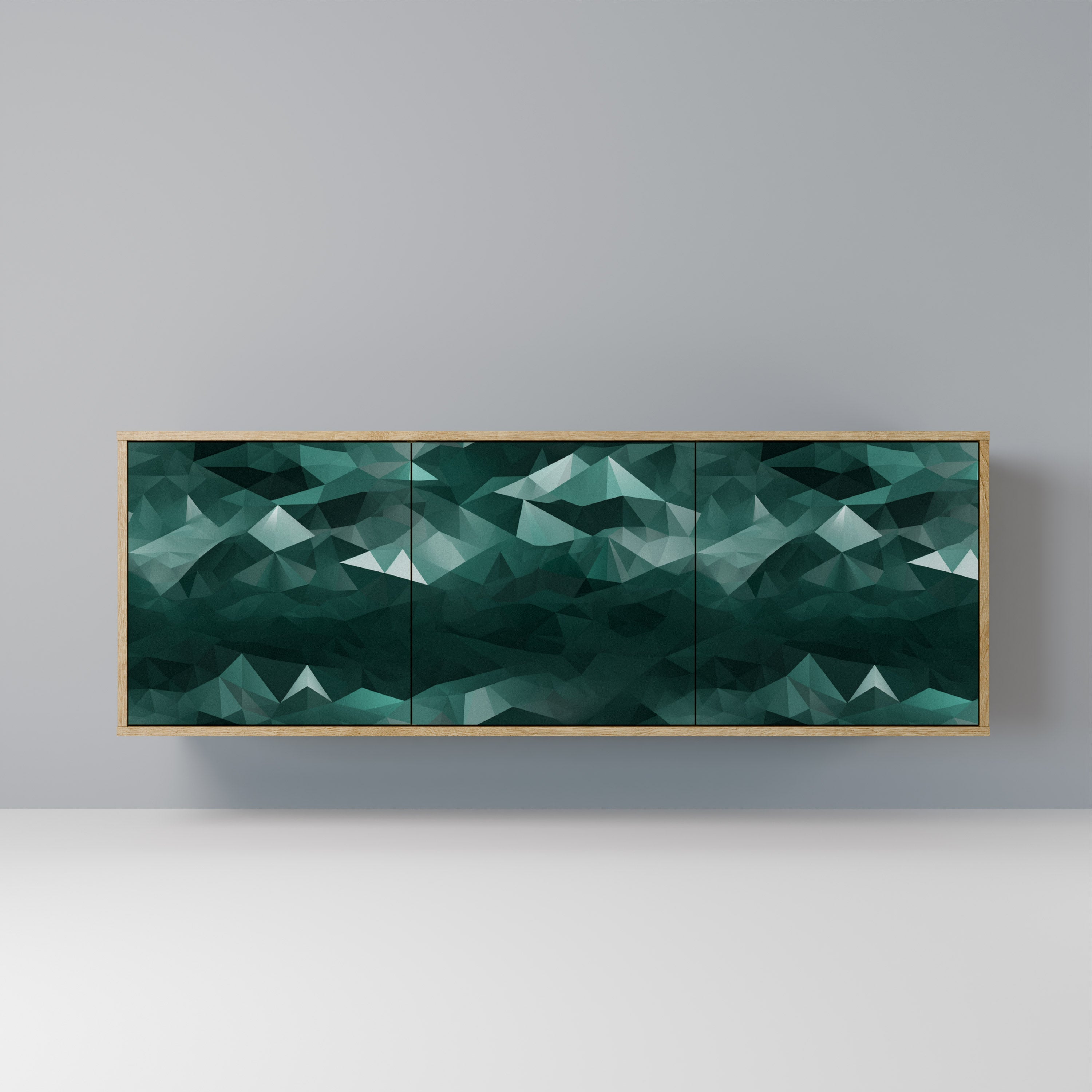 Buffet flottant polygonal à 3 portes effet chêne