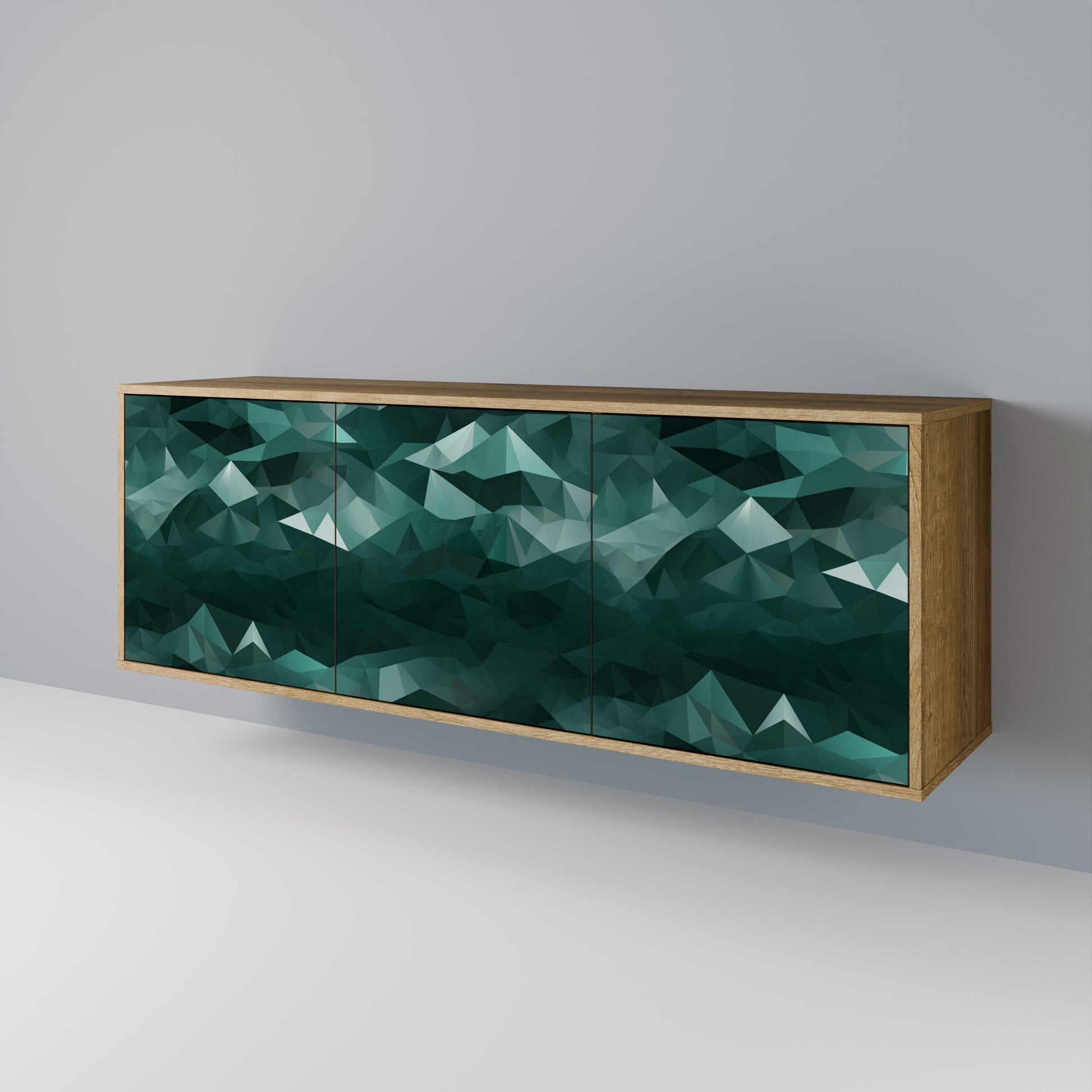 Buffet flottant polygonal à 3 portes effet chêne