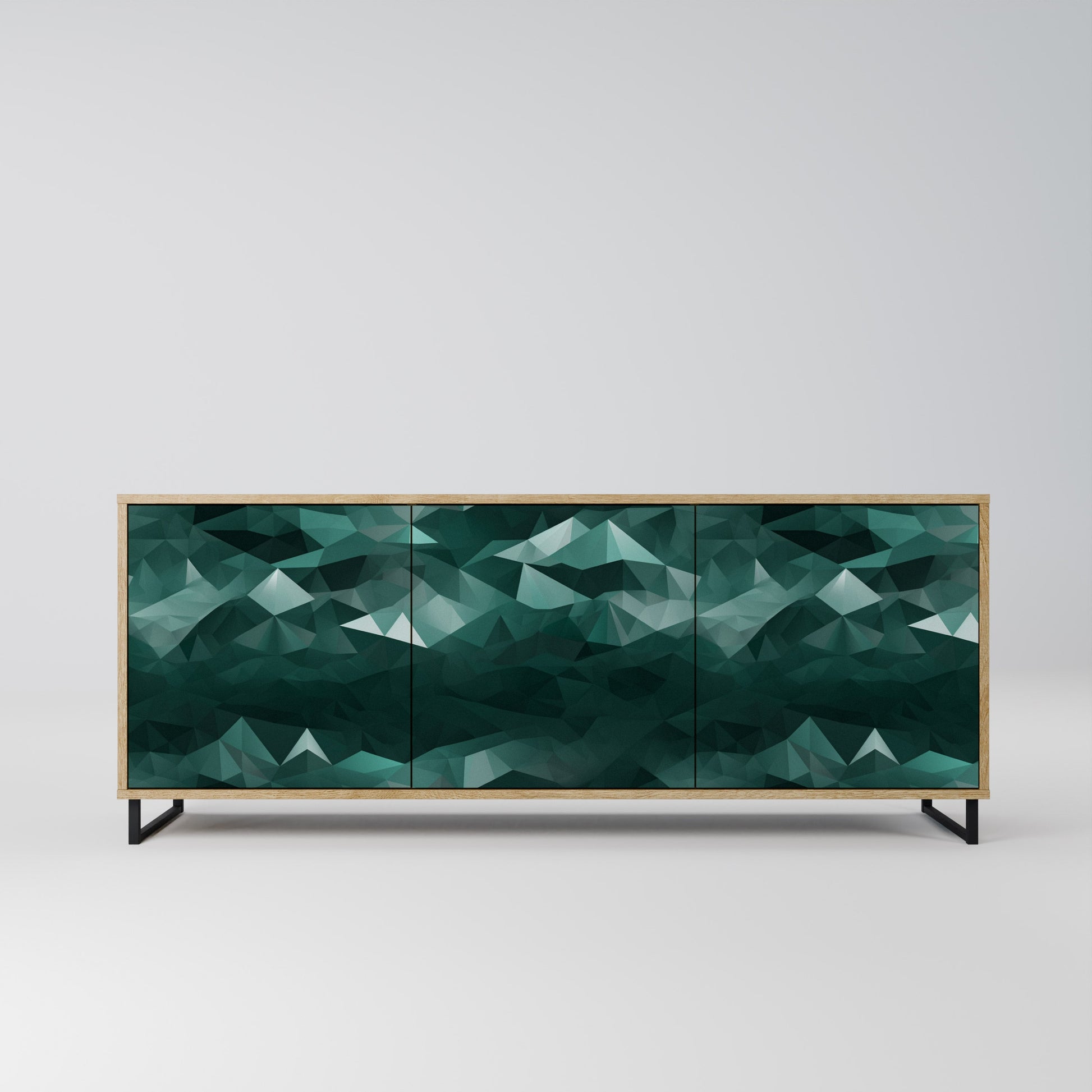 Buffet flottant polygonal à 3 portes effet chêne