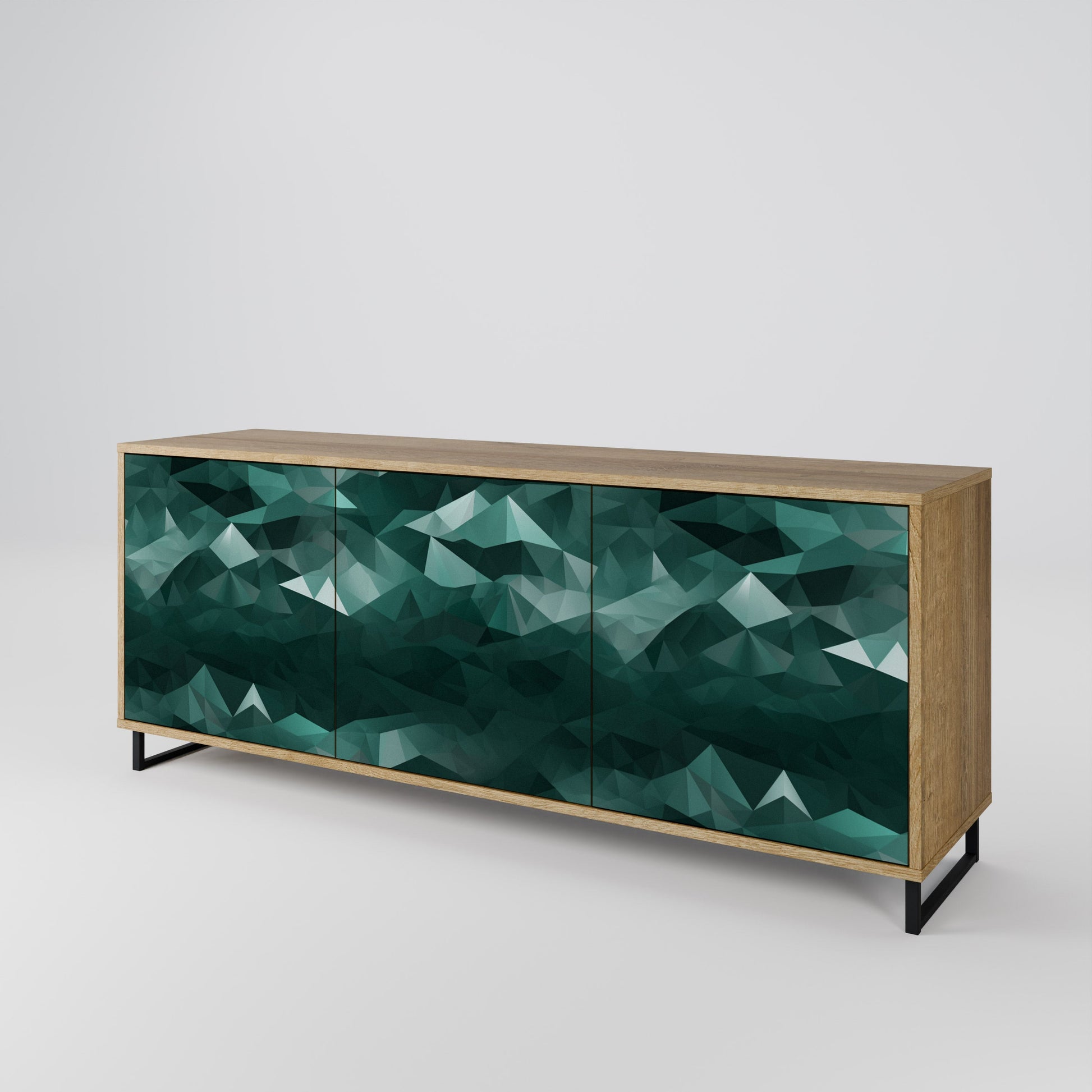 Buffet flottant polygonal à 3 portes effet chêne