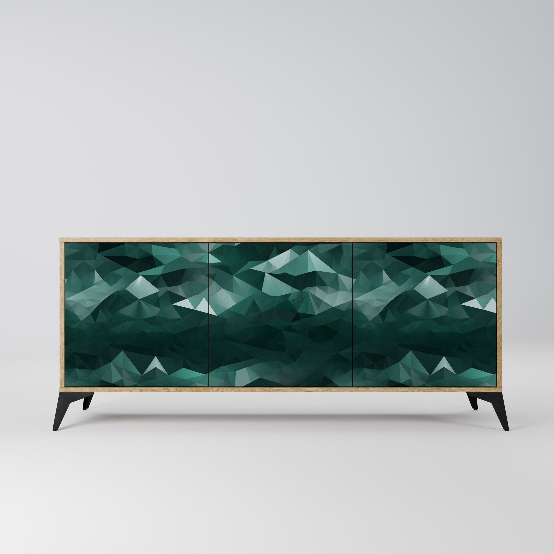 Buffet flottant polygonal à 3 portes effet chêne