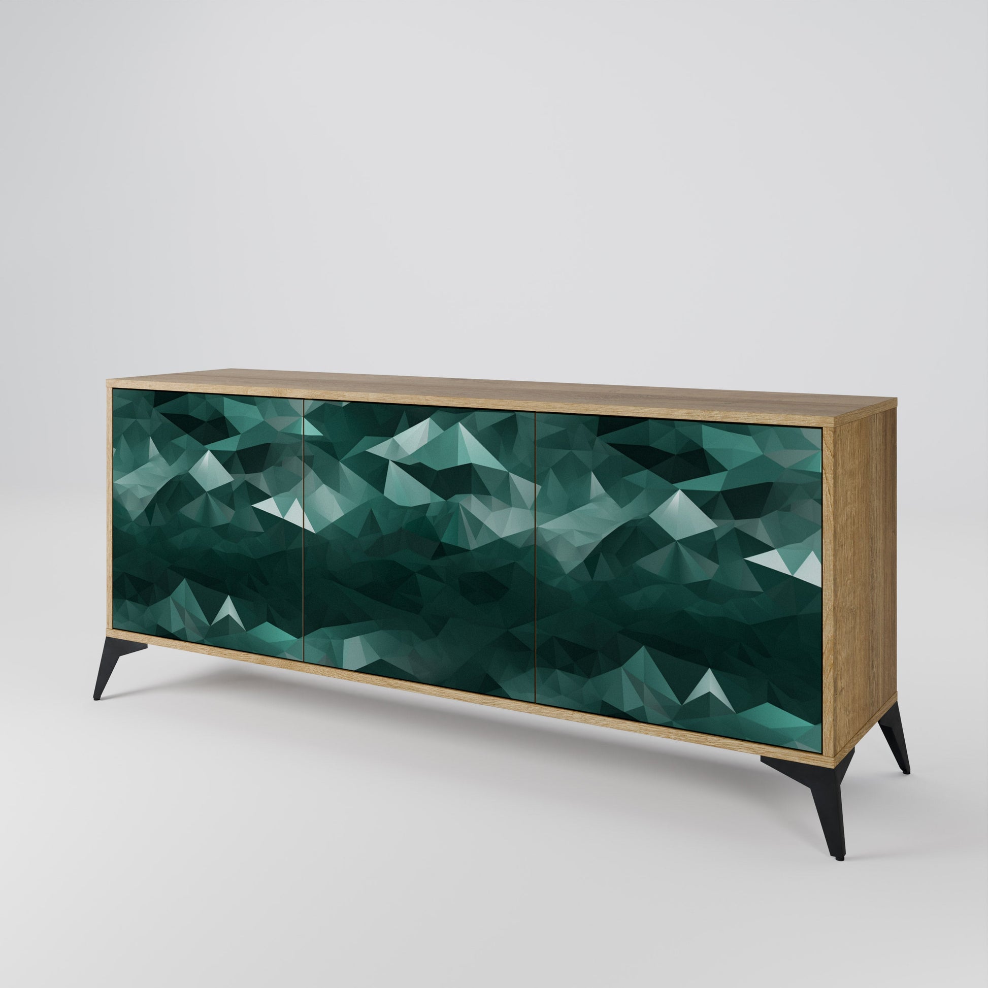 Buffet flottant polygonal à 3 portes effet chêne