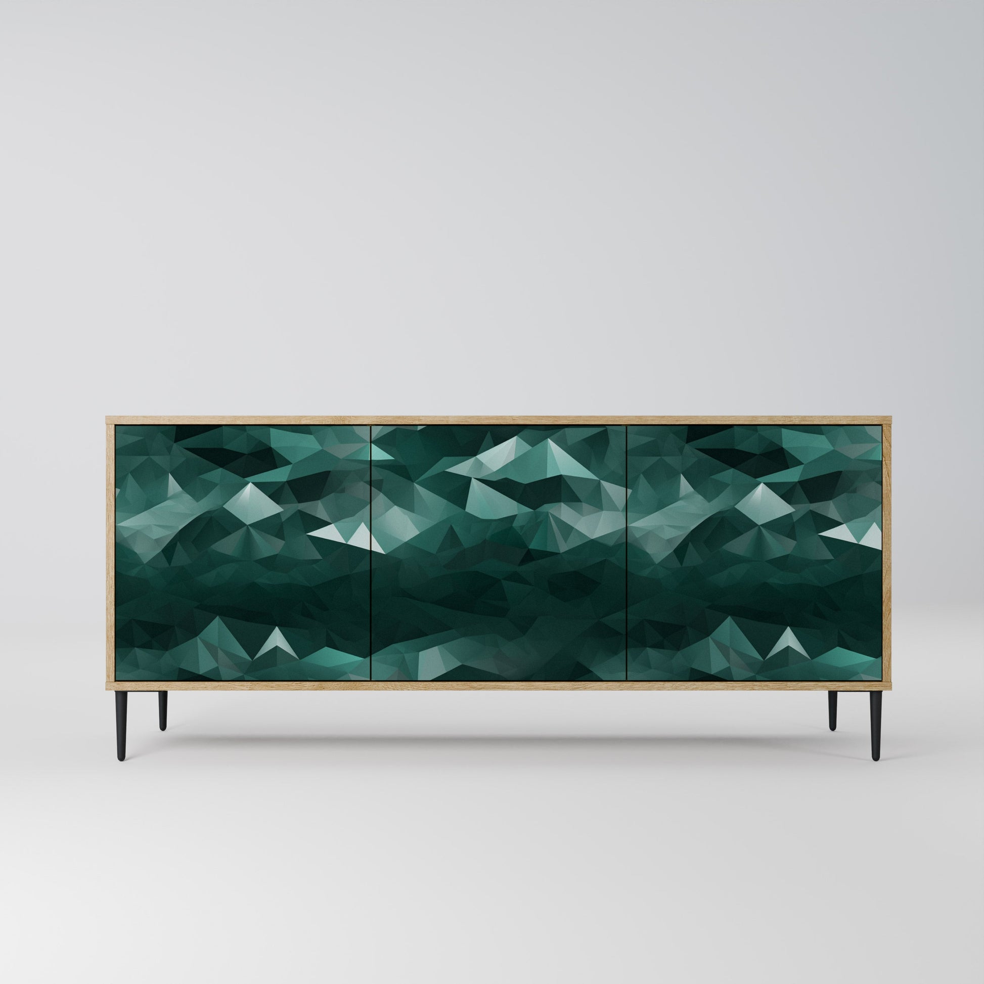 Buffet flottant polygonal à 3 portes effet chêne