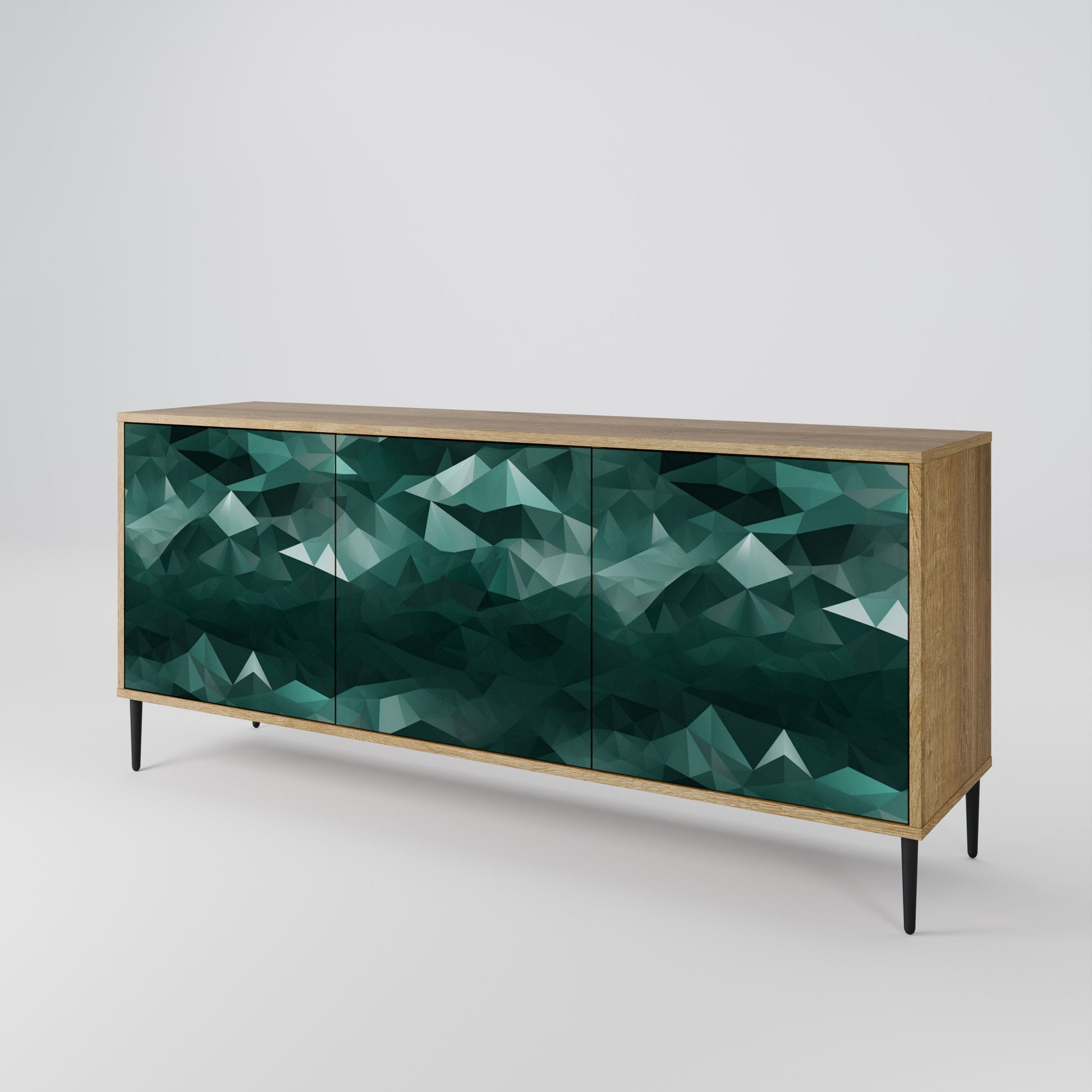 Buffet flottant polygonal à 3 portes effet chêne