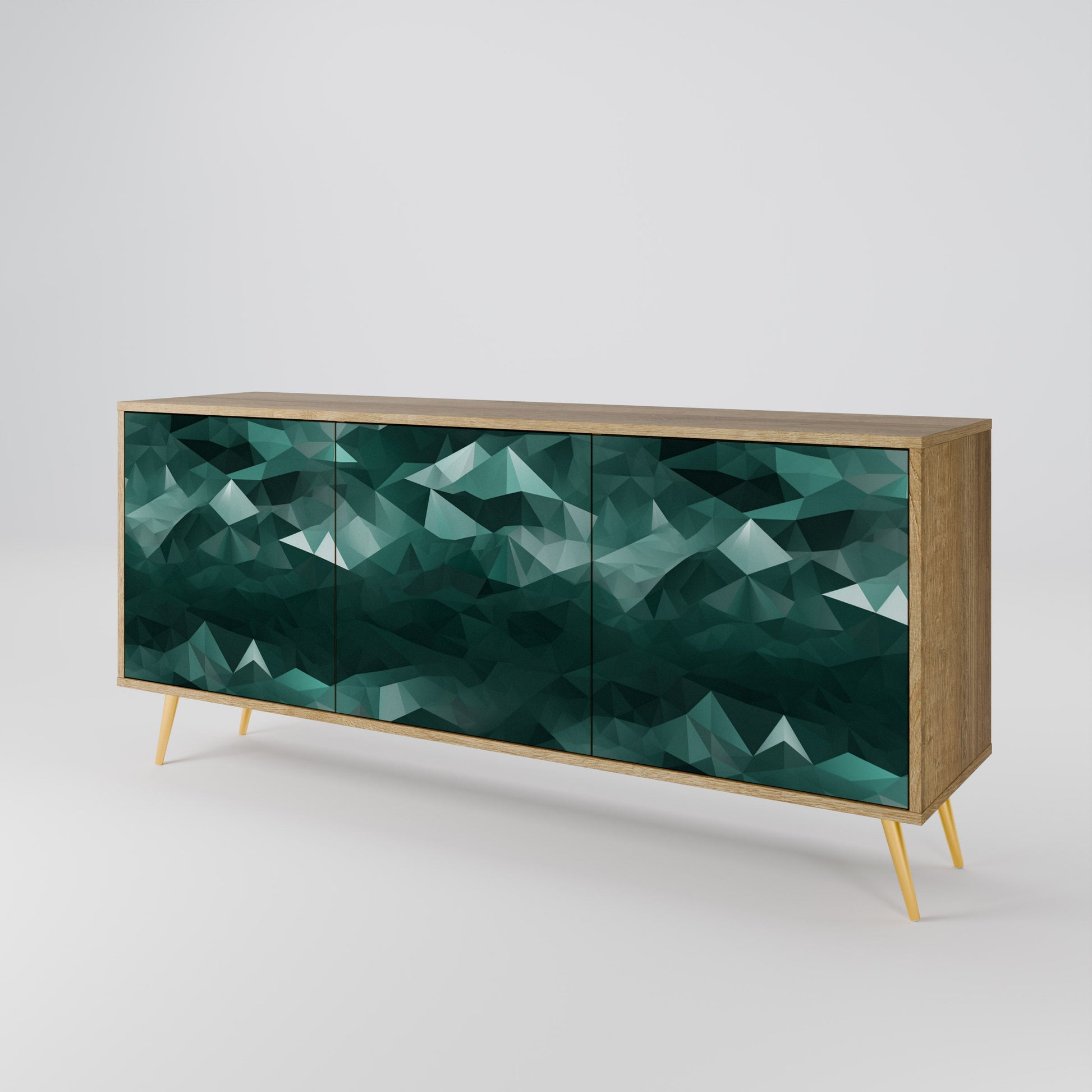 Buffet flottant polygonal à 3 portes effet chêne
