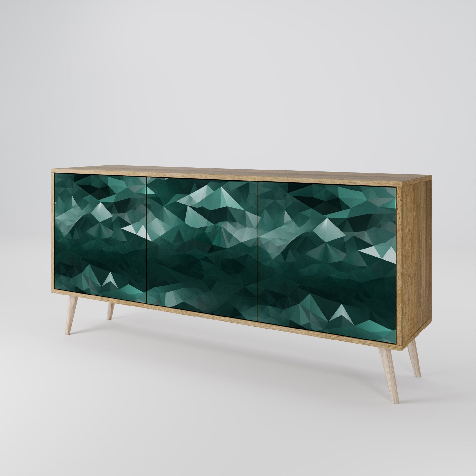 Buffet flottant polygonal à 3 portes effet chêne