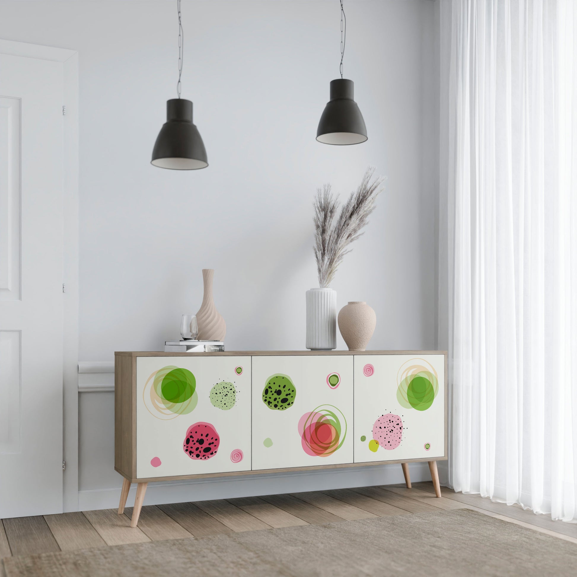 Buffet 3 portes COLORFUL COSMOS effet chêne