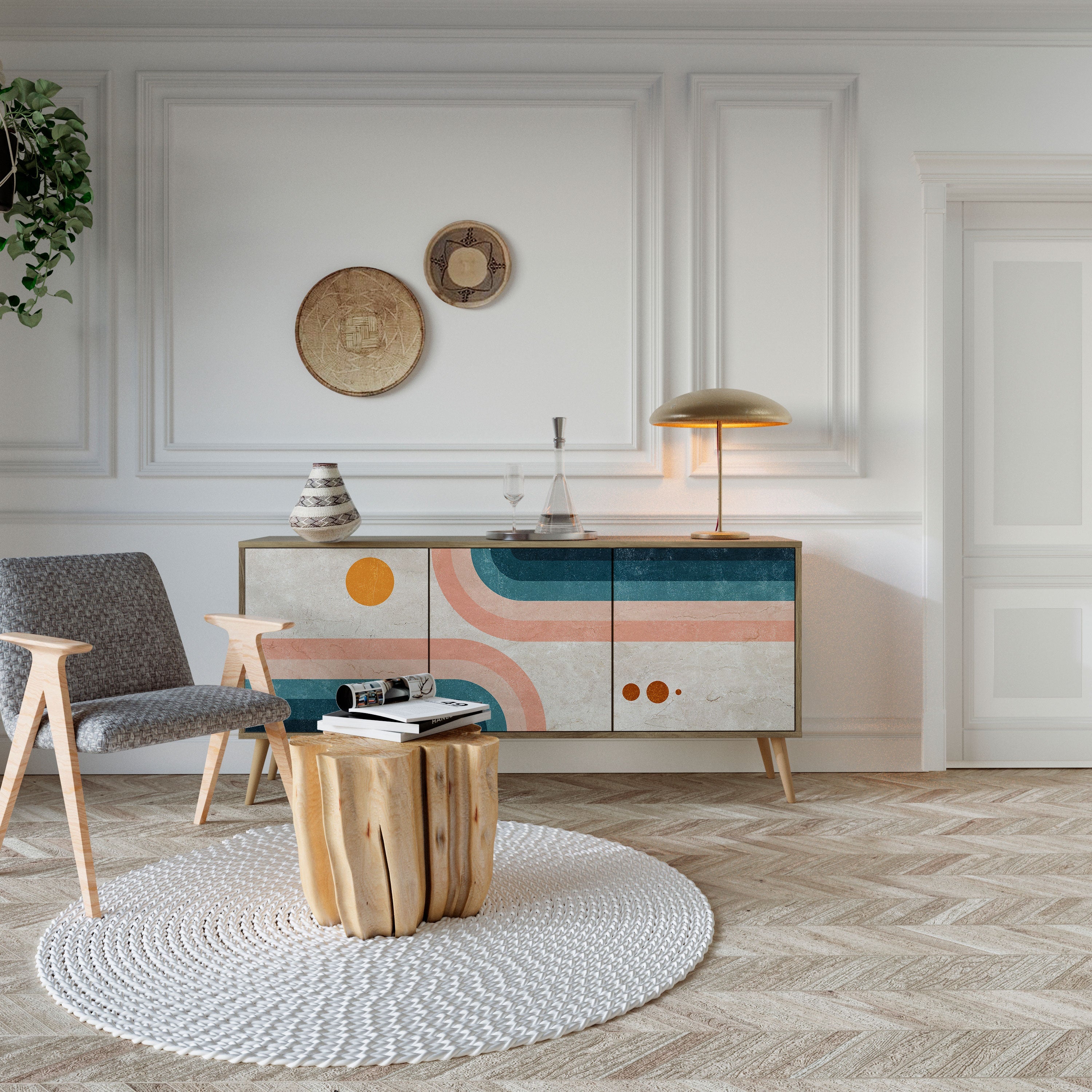 Buffet 3 portes TWO HALVES effet chêne