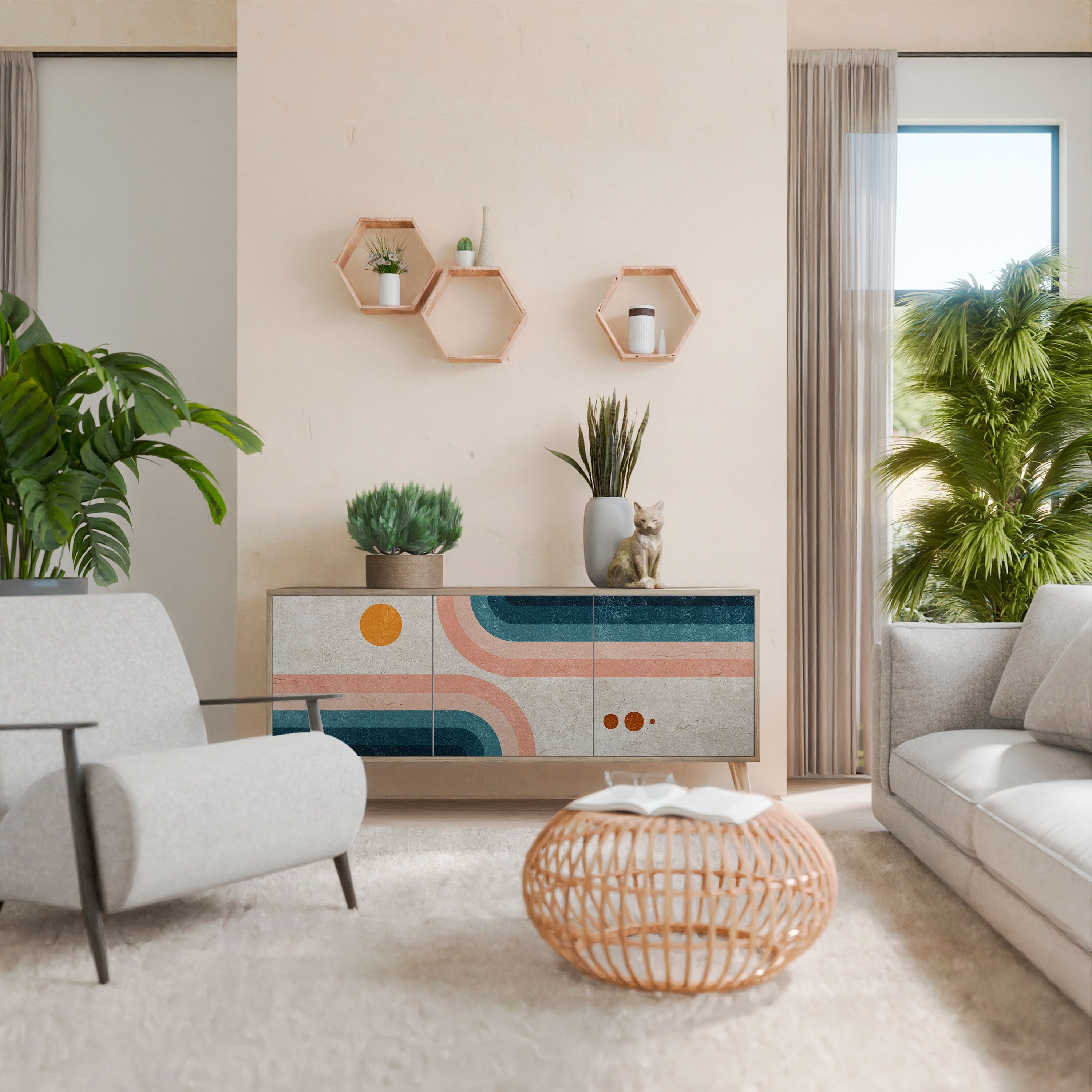 Buffet 3 portes TWO HALVES effet chêne