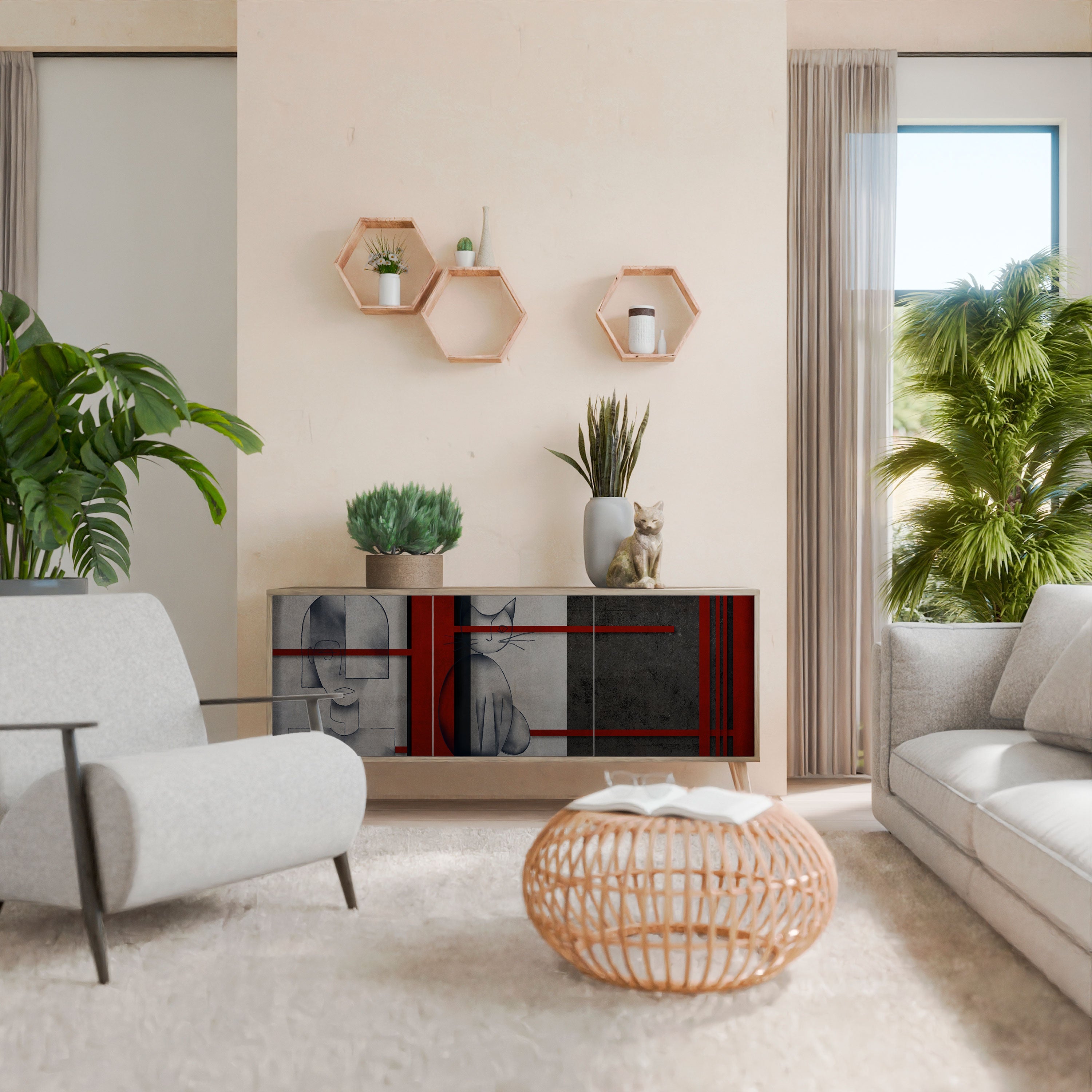 Buffet 3 portes GRAY FIGURES effet chêne