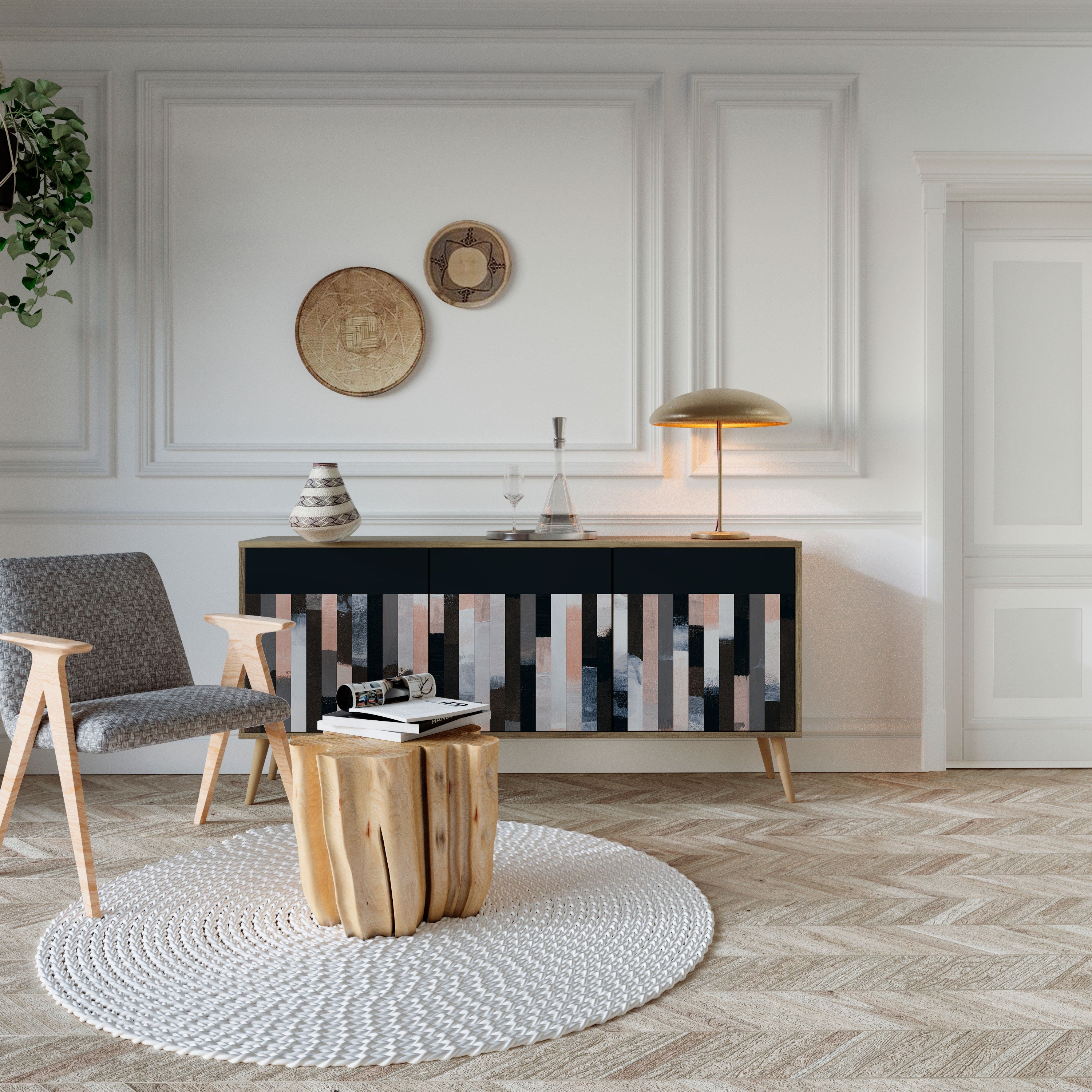 Buffet 3 portes effet chêne COLLAGE DE RECTANGLES