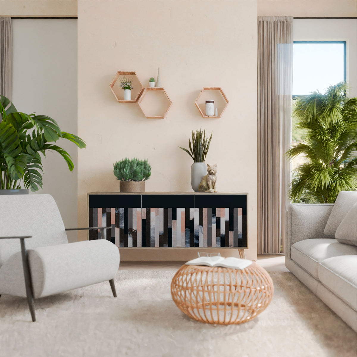 COLLAGE OF RECTANGLES 3-Door Sideboard