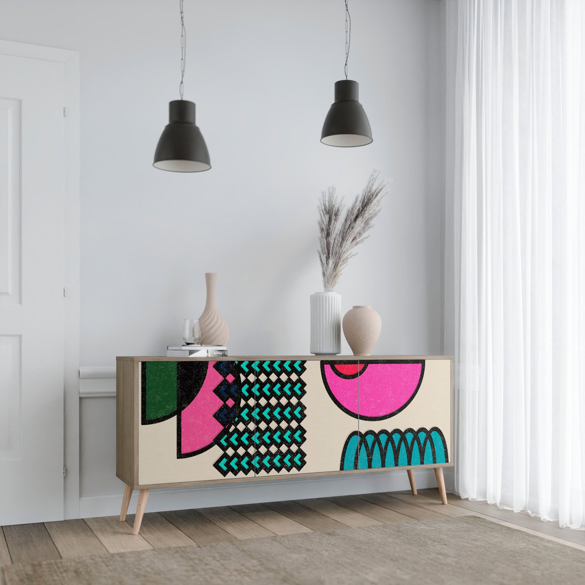 Buffet 3 portes GEOMETRIC RHAPSODY effet chêne