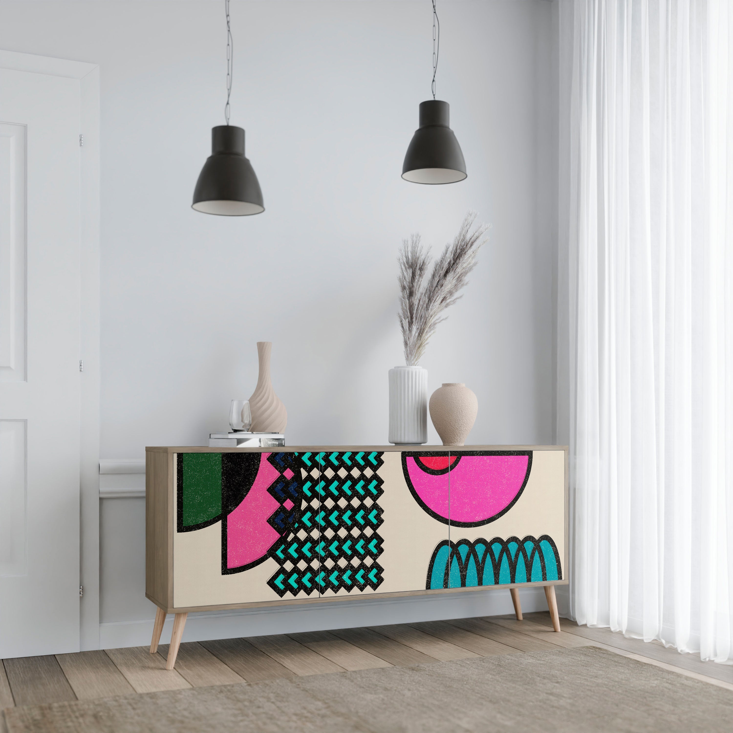 Buffet 3 portes GEOMETRIC RHAPSODY effet chêne