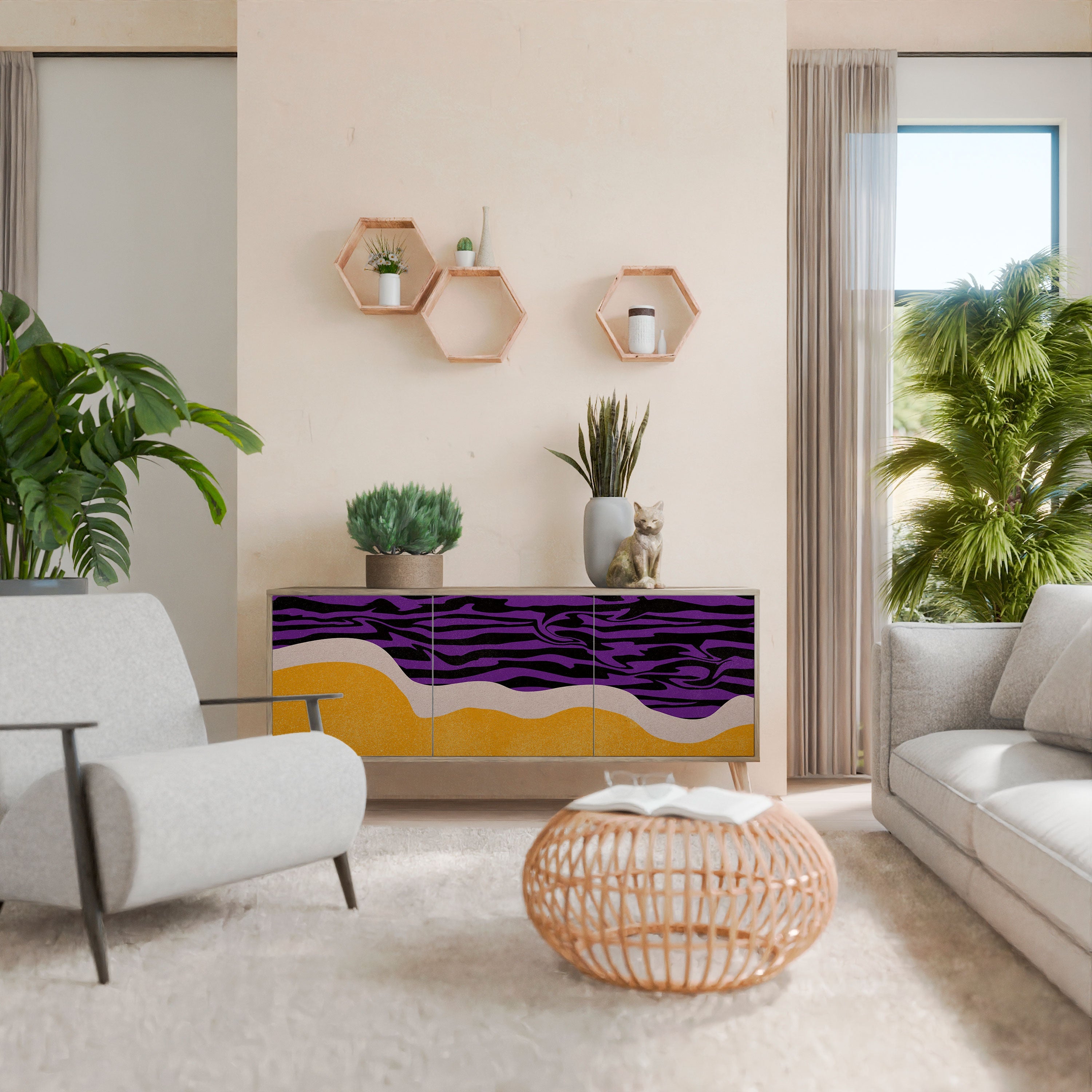 Buffet 3 portes INDEPENDENT BORDER effet chêne